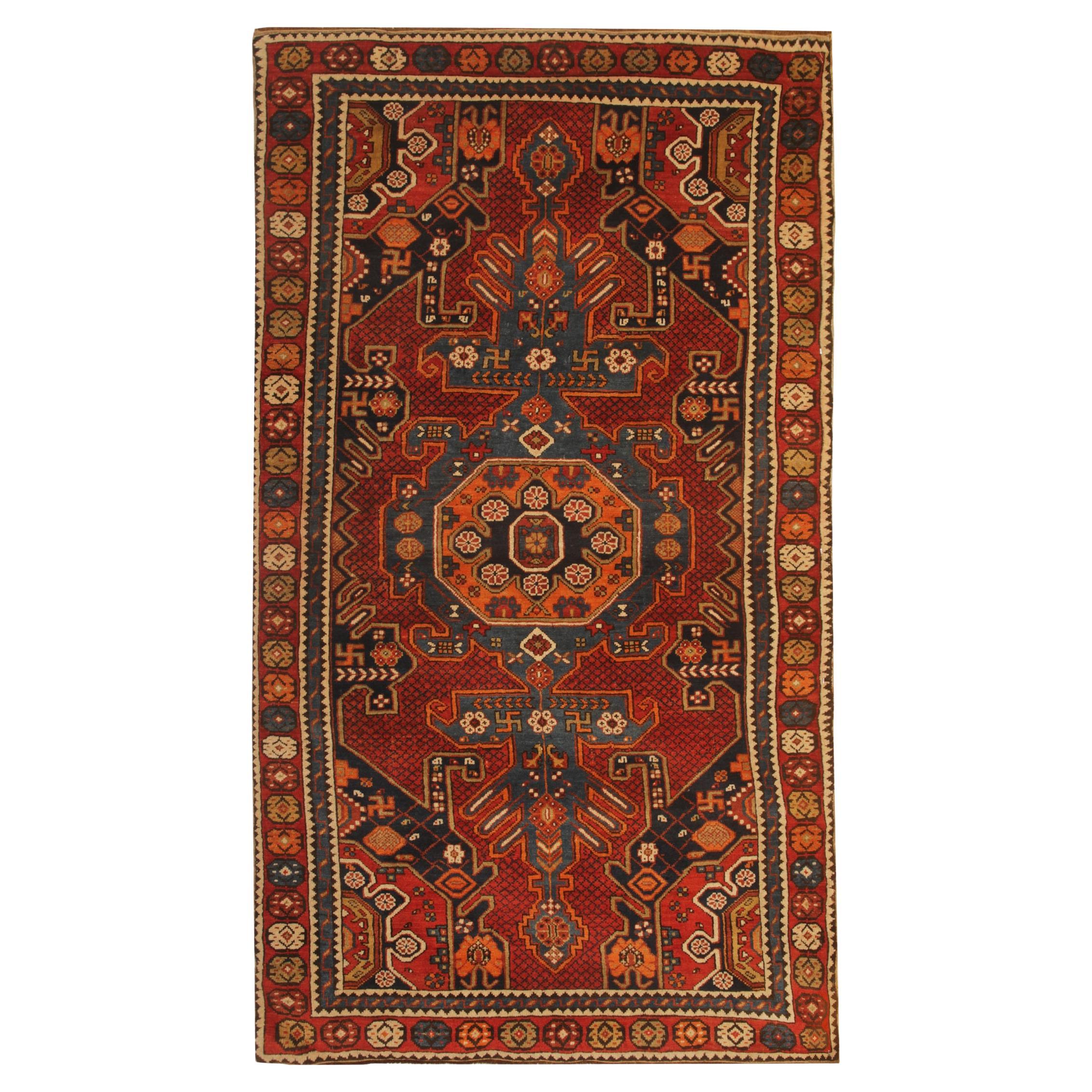Rare Antique Rug Caucasian Oriental Rug Handmade Carpet Rustic Shirvan Area Rug For Sale