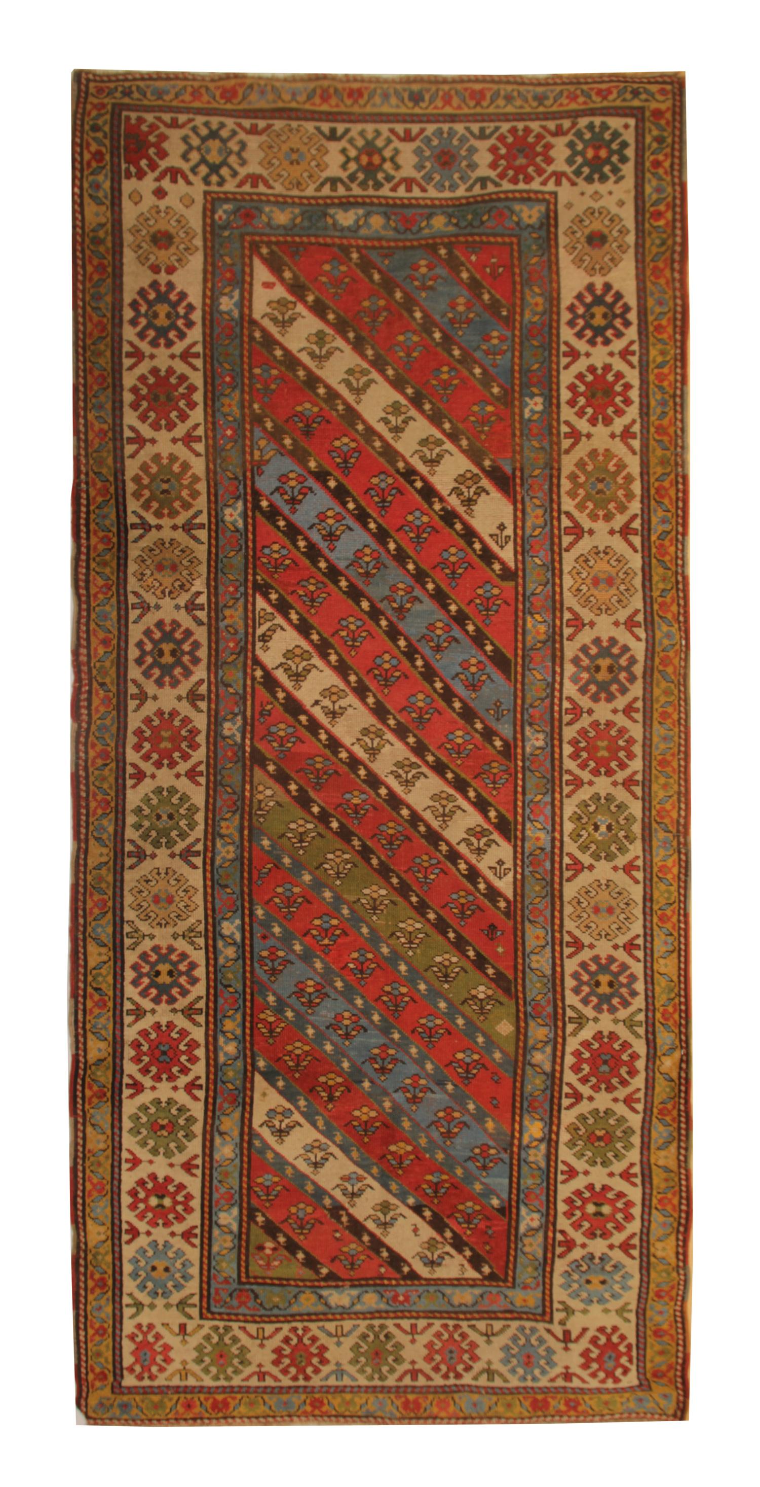 An excellent example of traditional Caucasian handmade carpet rug runner weaving from the Shirvan region. These Stripped ground design patterned rugs can be the best element of home decor objects to give warmth to the environment because this woven