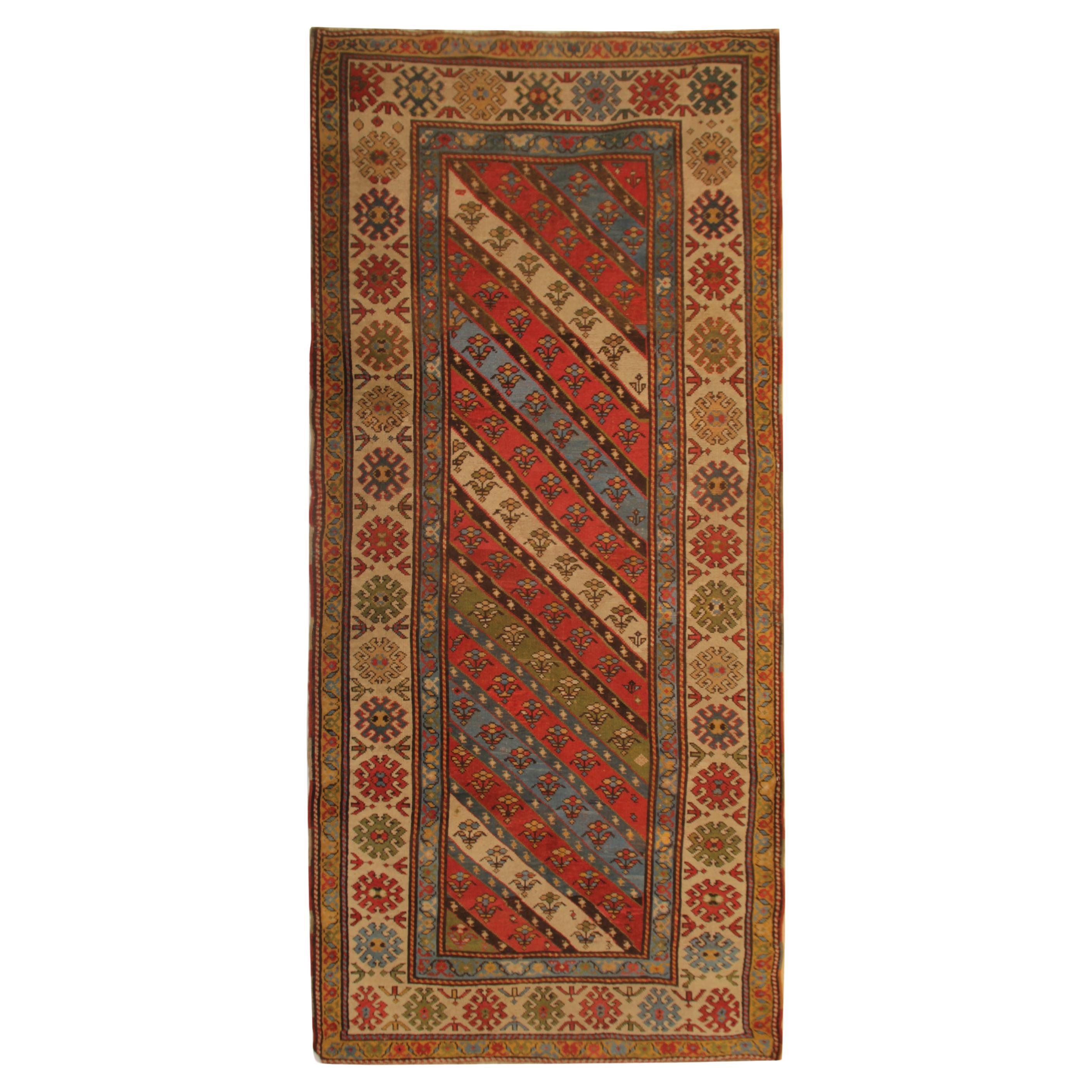 Rare Antique Rug Caucasian Oriental Rug Handmade Carpet Shirvan Area Runner For Sale