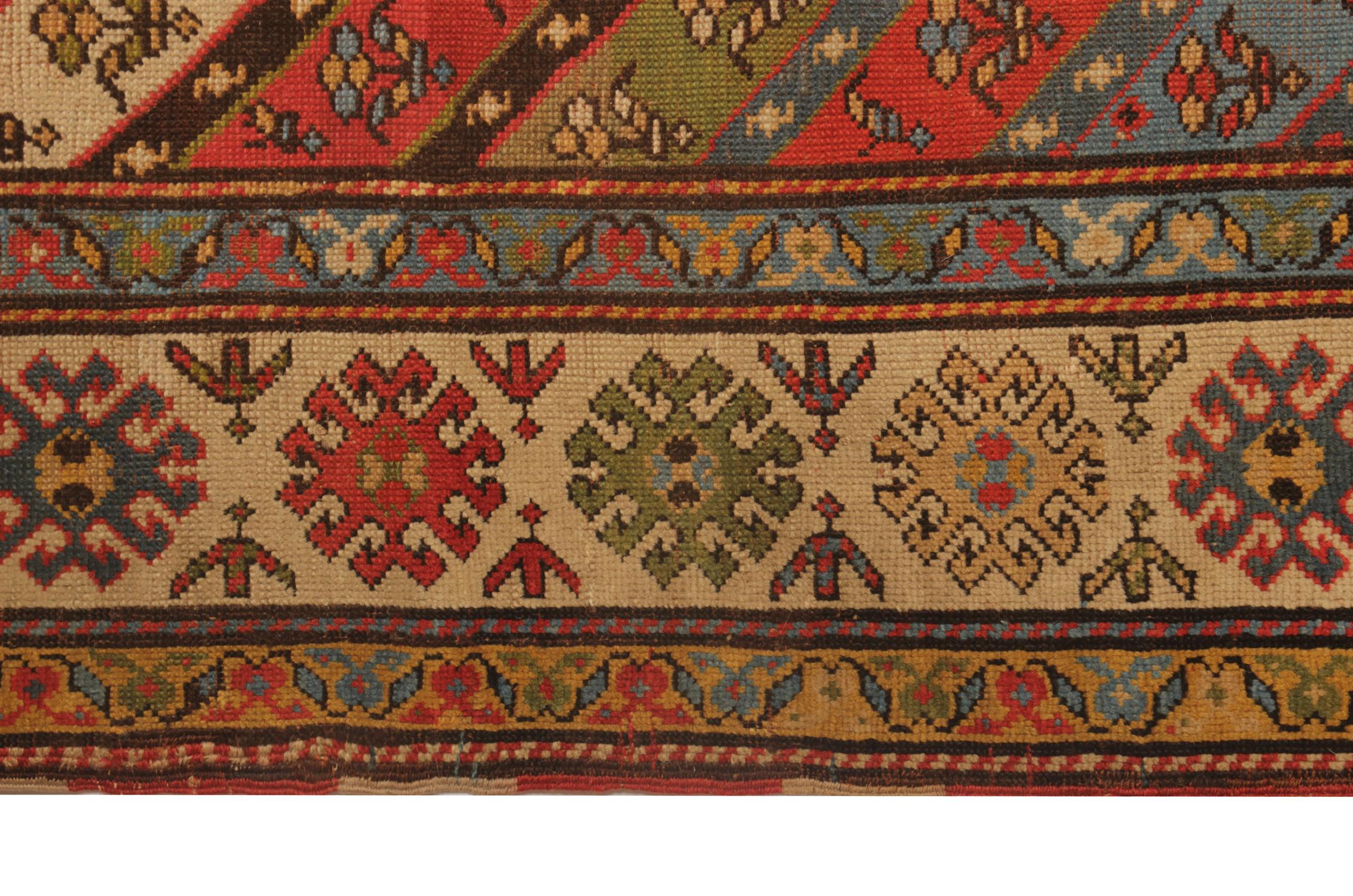 Kazak Rare Antique Rug Caucasian Oriental Rug Handmade Striped Shirvan Area Runner For Sale