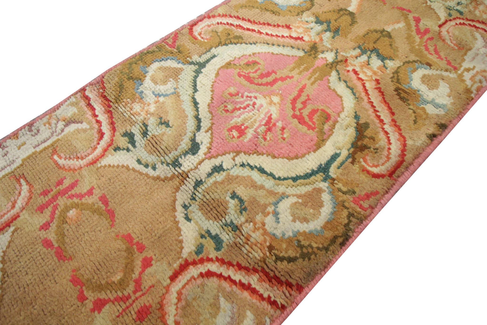 Asian Rare Antique Rug English Axminister Handmade Runner Rug, Floral Carpet Runner For Sale