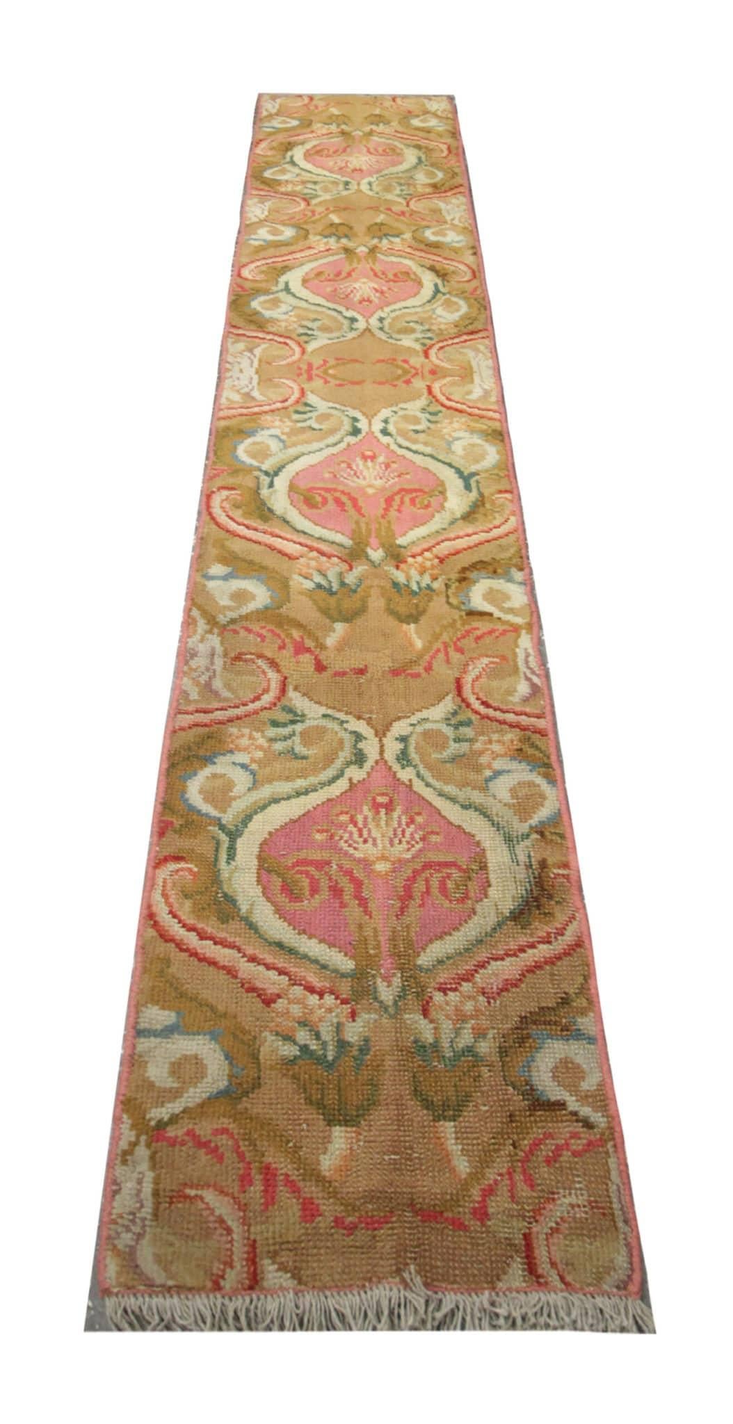 Rare Antique Rug English Axminister Handmade Runner Rug, Floral Carpet Runner In Excellent Condition For Sale In Hampshire, GB