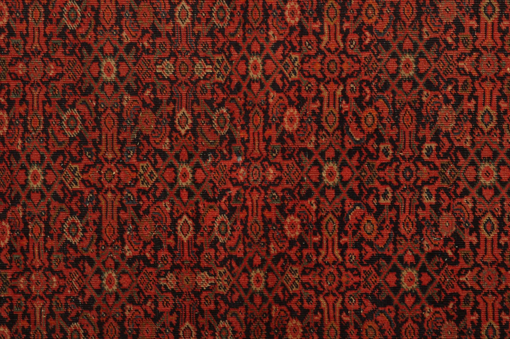 This rare antique rug with all over handmade carpet is a timeless treasure, handcrafted with meticulous care in the 1880s. Its exquisite weave showcases the artistry of hand knotting, ensuring durability and unmatched quality. This small-sized rug,