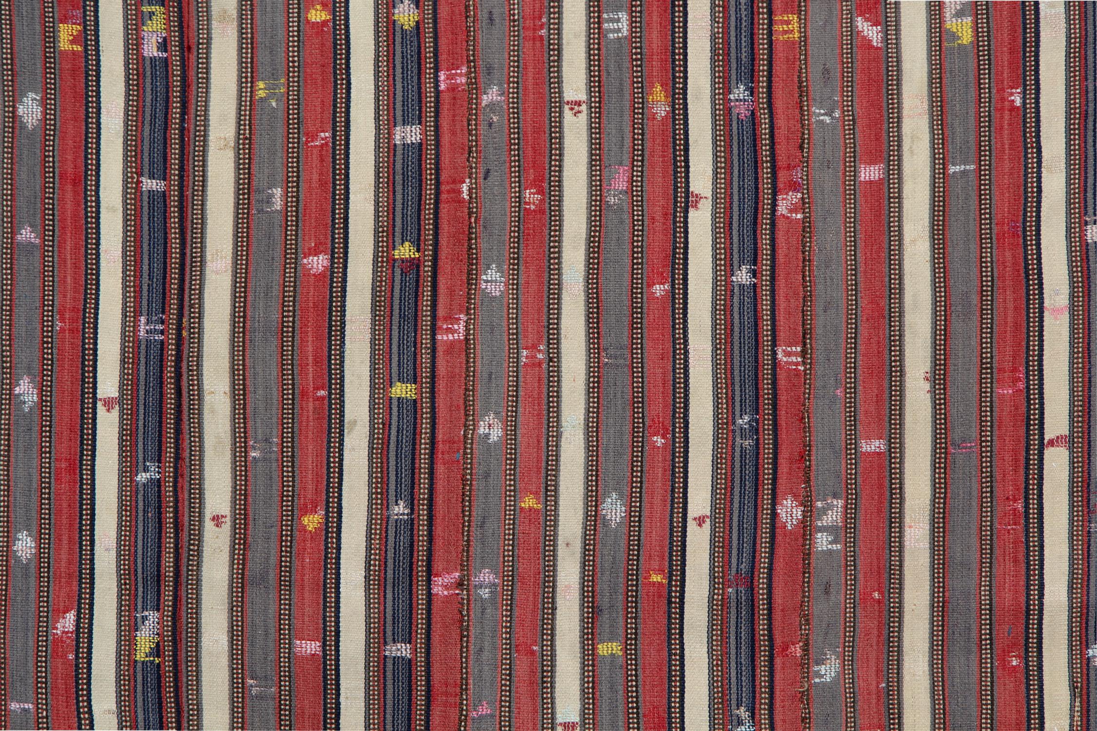 Country Rare Antique Rug Striped Handwoven Square Carpet Flat-Weave Jajim