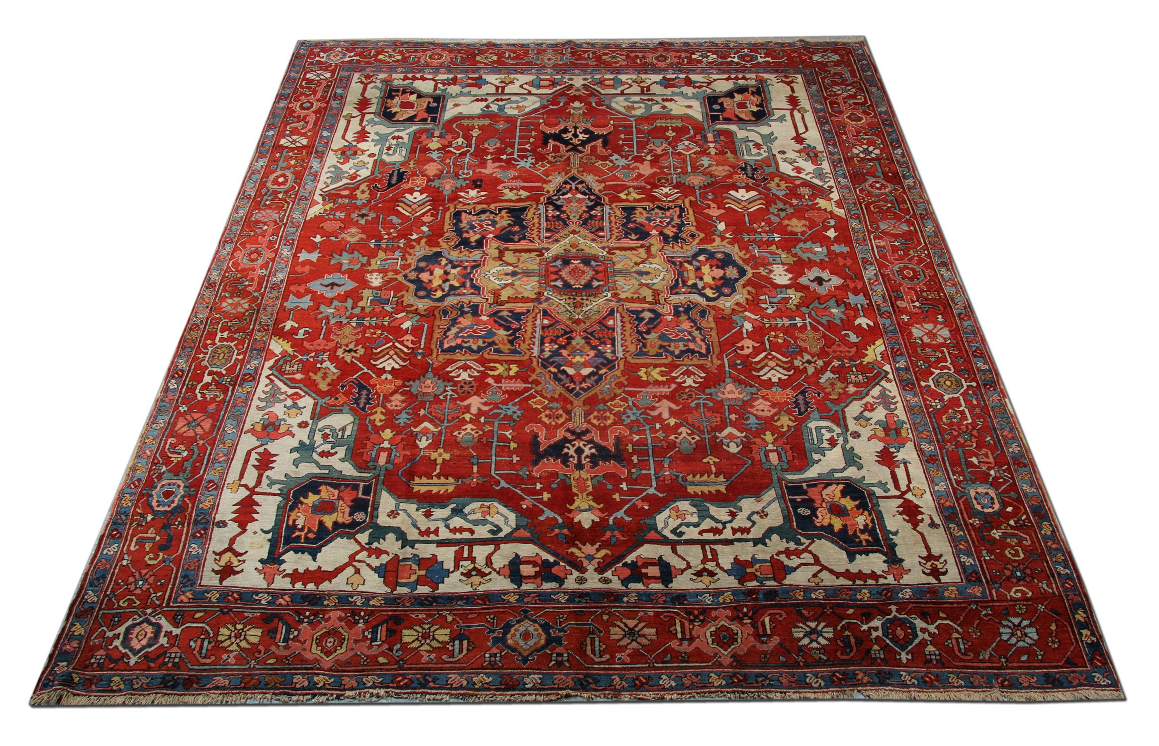 Looking for an antique rug to add that vintage feel to your interior style? This piece is suitable for any room and is sure to complement many styles. This stylish carpet paints a classic central medallion format with saturated contrasting colours.