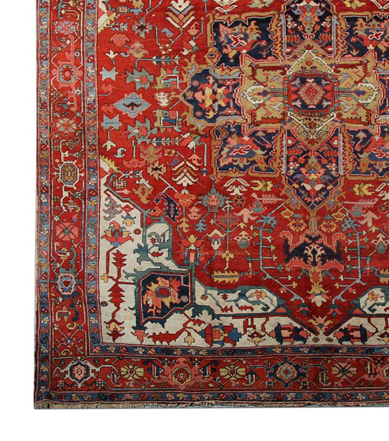 Tribal Rare Antique Rug Traditional Handmade Carpet Large Wool Rust Rug For Sale