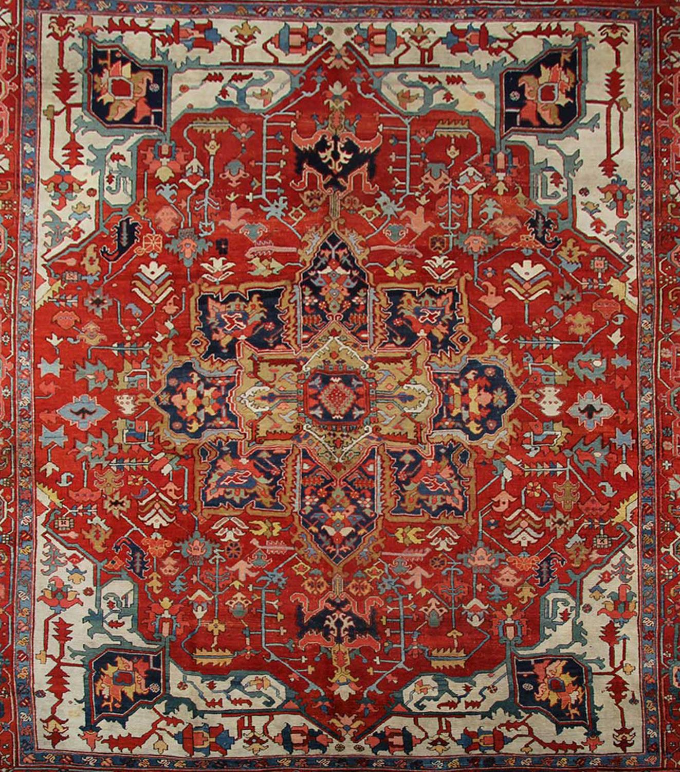 Azerbaijani Rare Antique Rug Traditional Handmade Carpet Large Wool Rust Rug For Sale