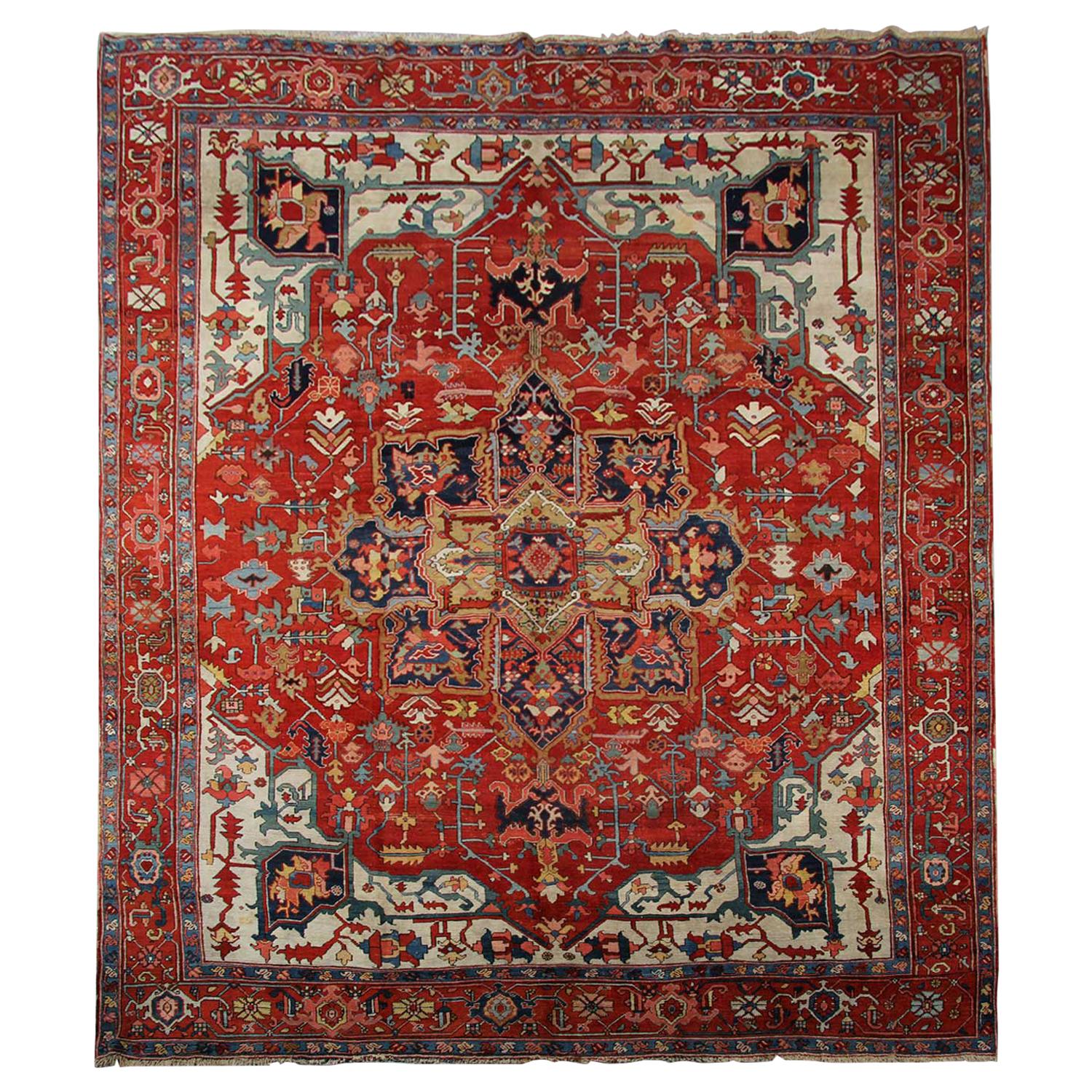 Seltener Antiker Teppich Traditioneller Handgefertigter Teppich Großer Wollteppich Rost