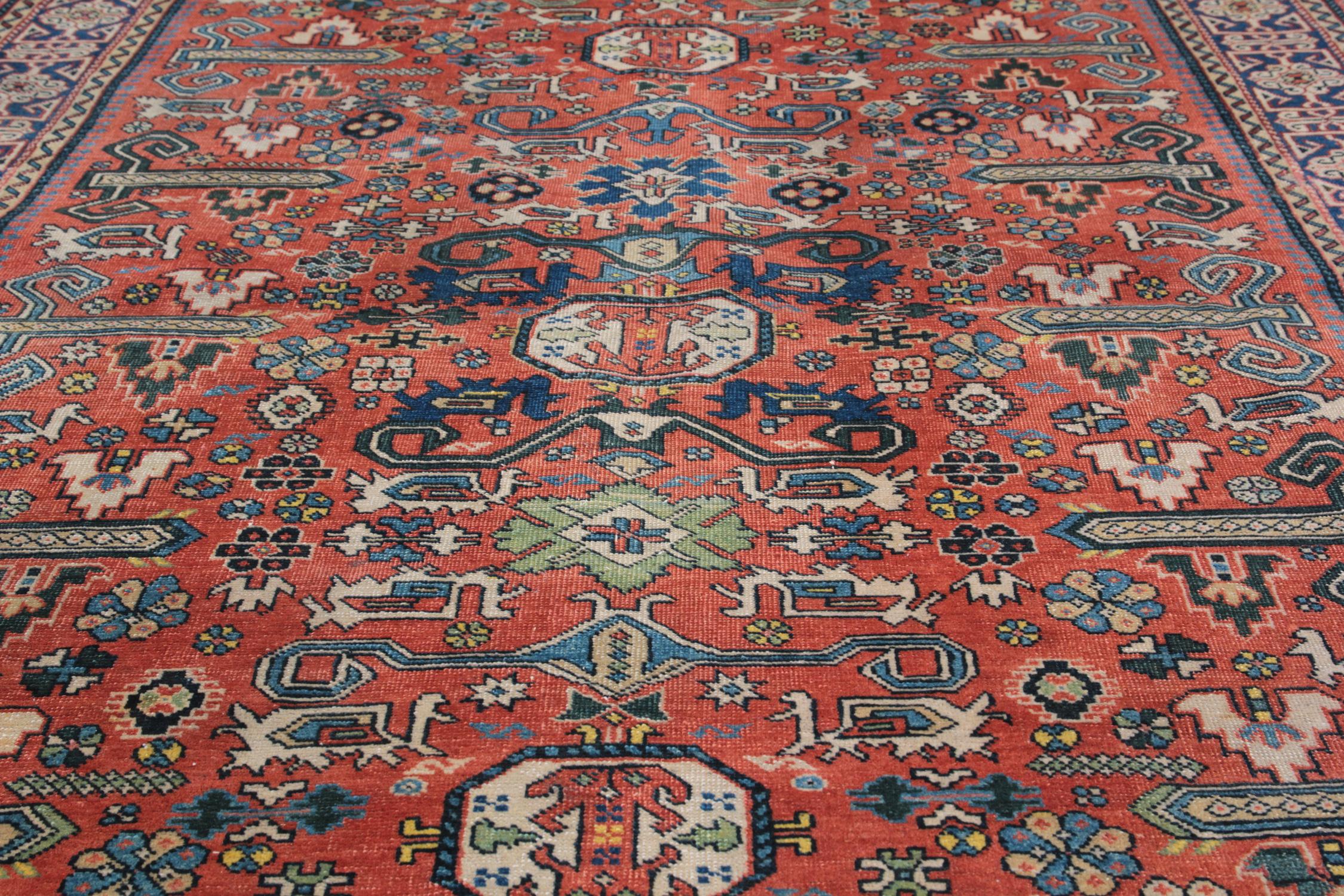 Vegetable Dyed Rare Antique Rugs Caucasian Floor Rug from Yerevan, Oriental Rug Handmade Carpet