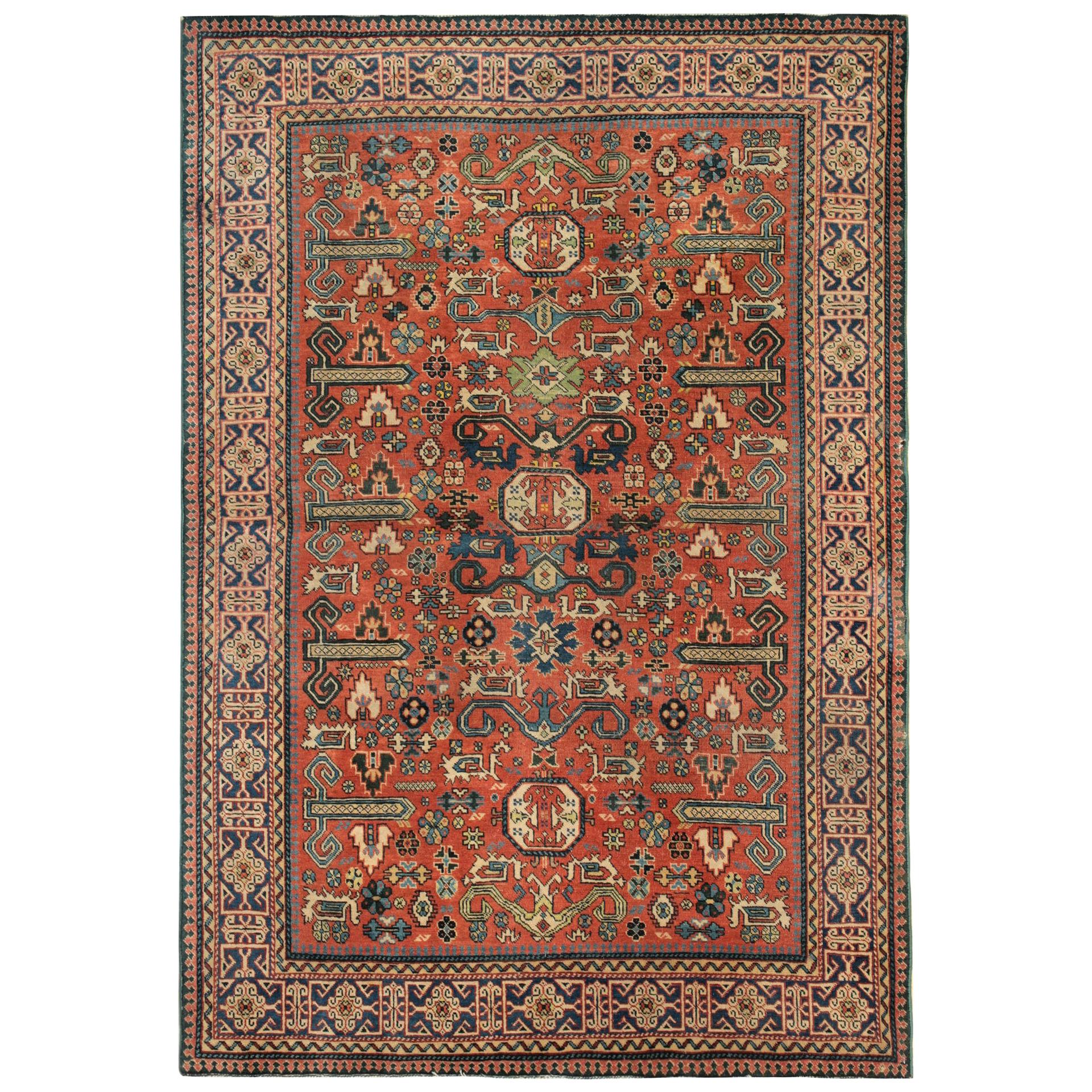 Rare Antique Rugs Caucasian Floor Rug from Yerevan, Oriental Rug Handmade Carpet