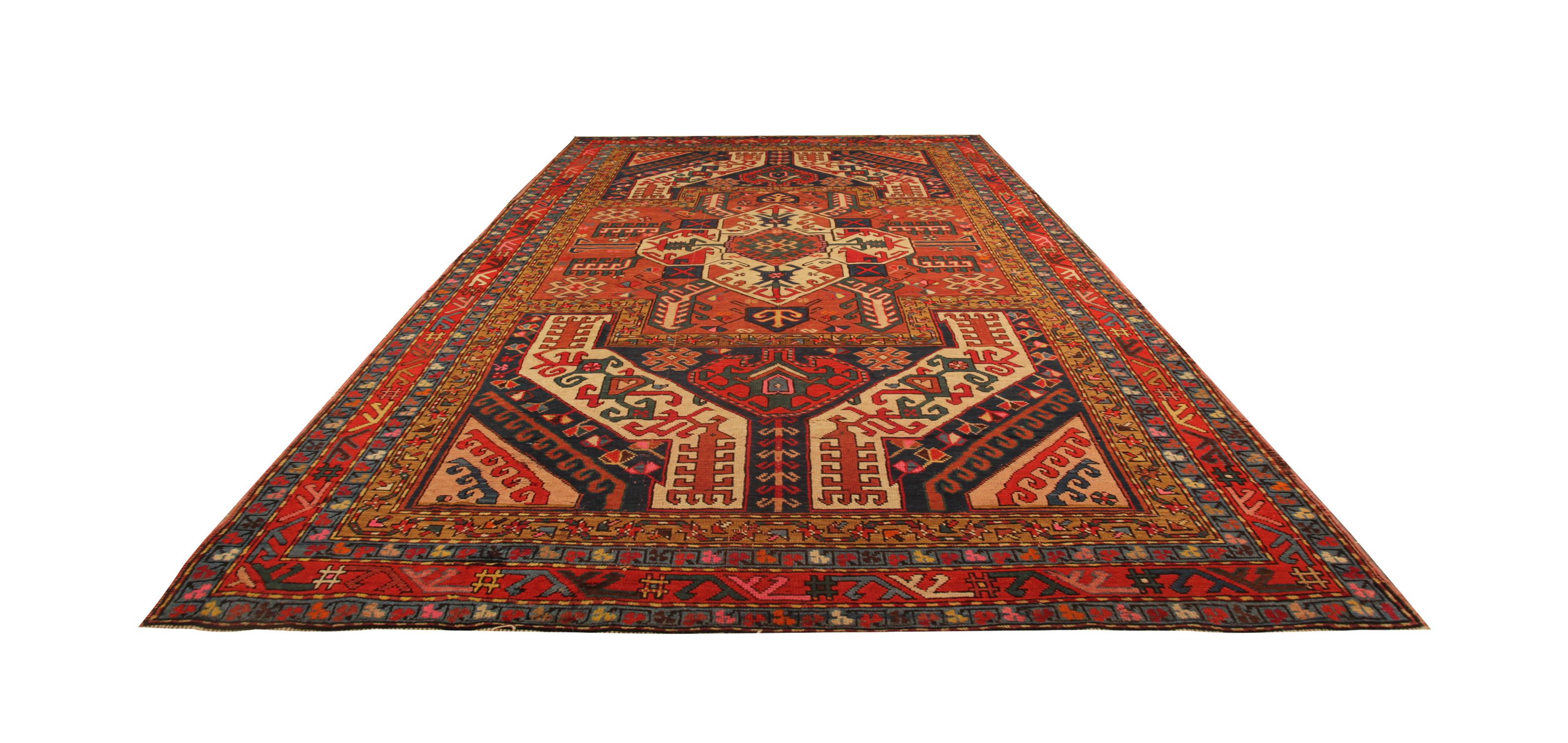 Caucasian Rare Antique Rugs Elegant Geometric Red Rugs Dragon Traditional Kazak Rug Carpet