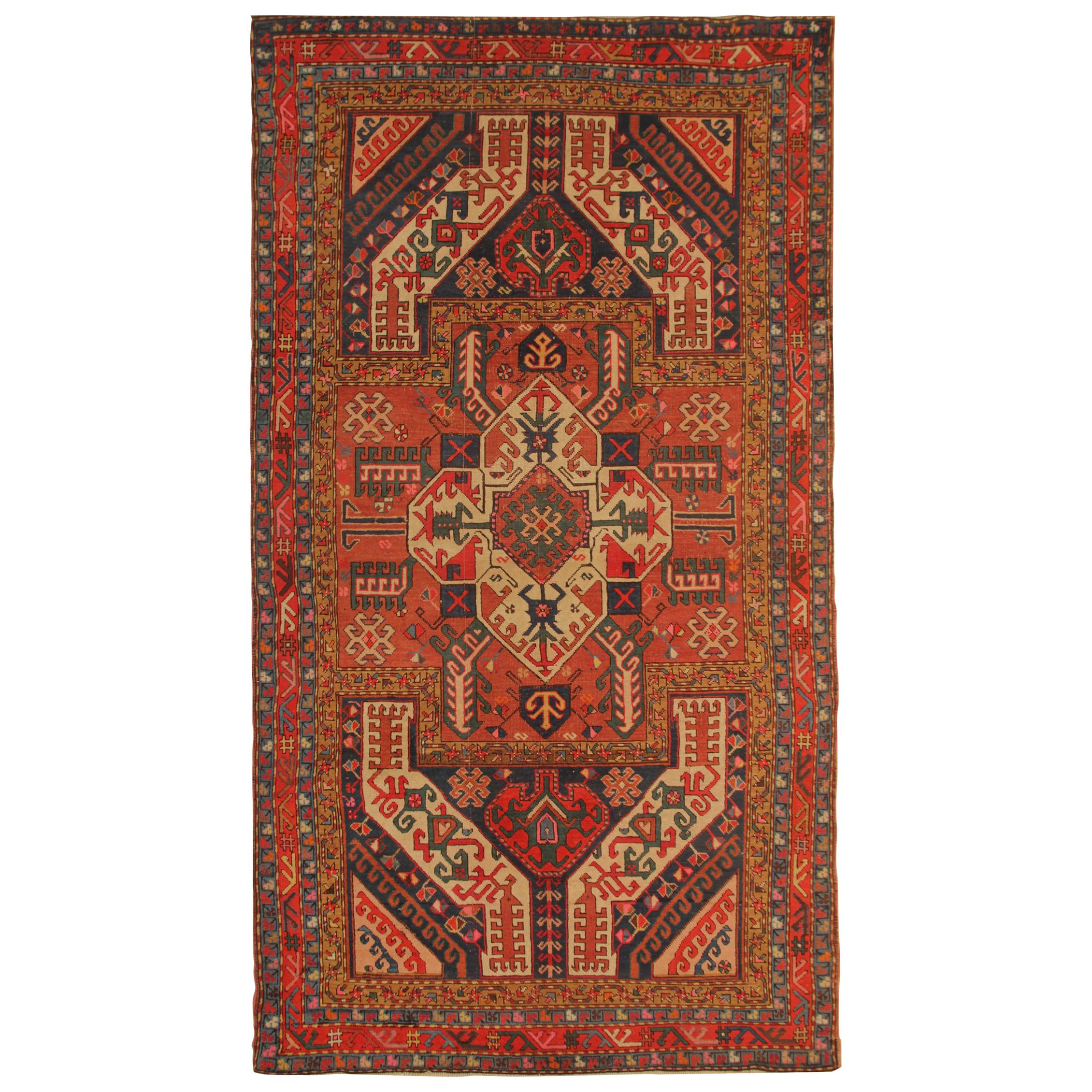 Rare Antique Rugs Elegant Geometric Red Rugs Dragon Traditional Kazak Rug Carpet