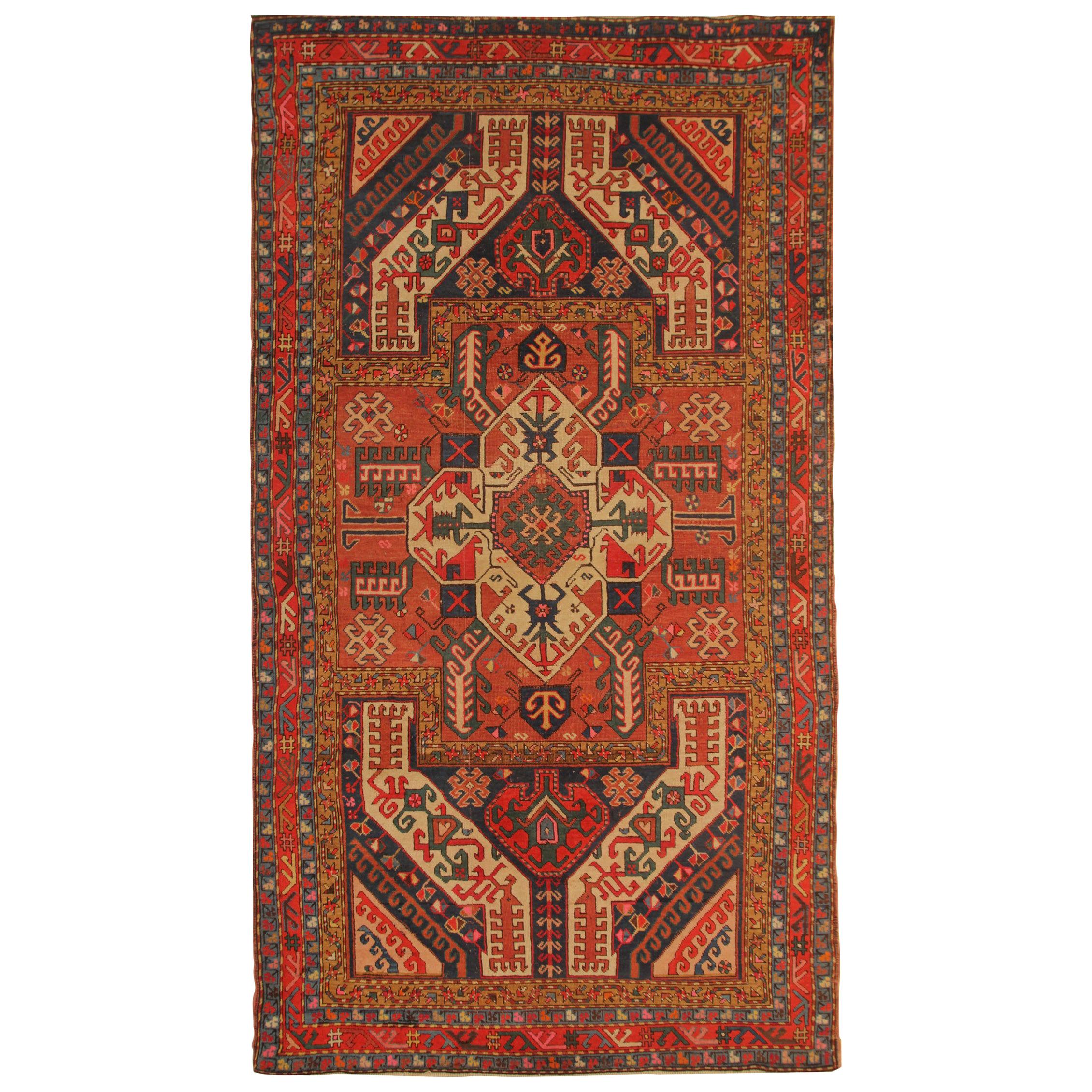 Rare Antique Rugs Elegant Geometric Red Rugs Dragon Traditional Kazak Rug Carpet
