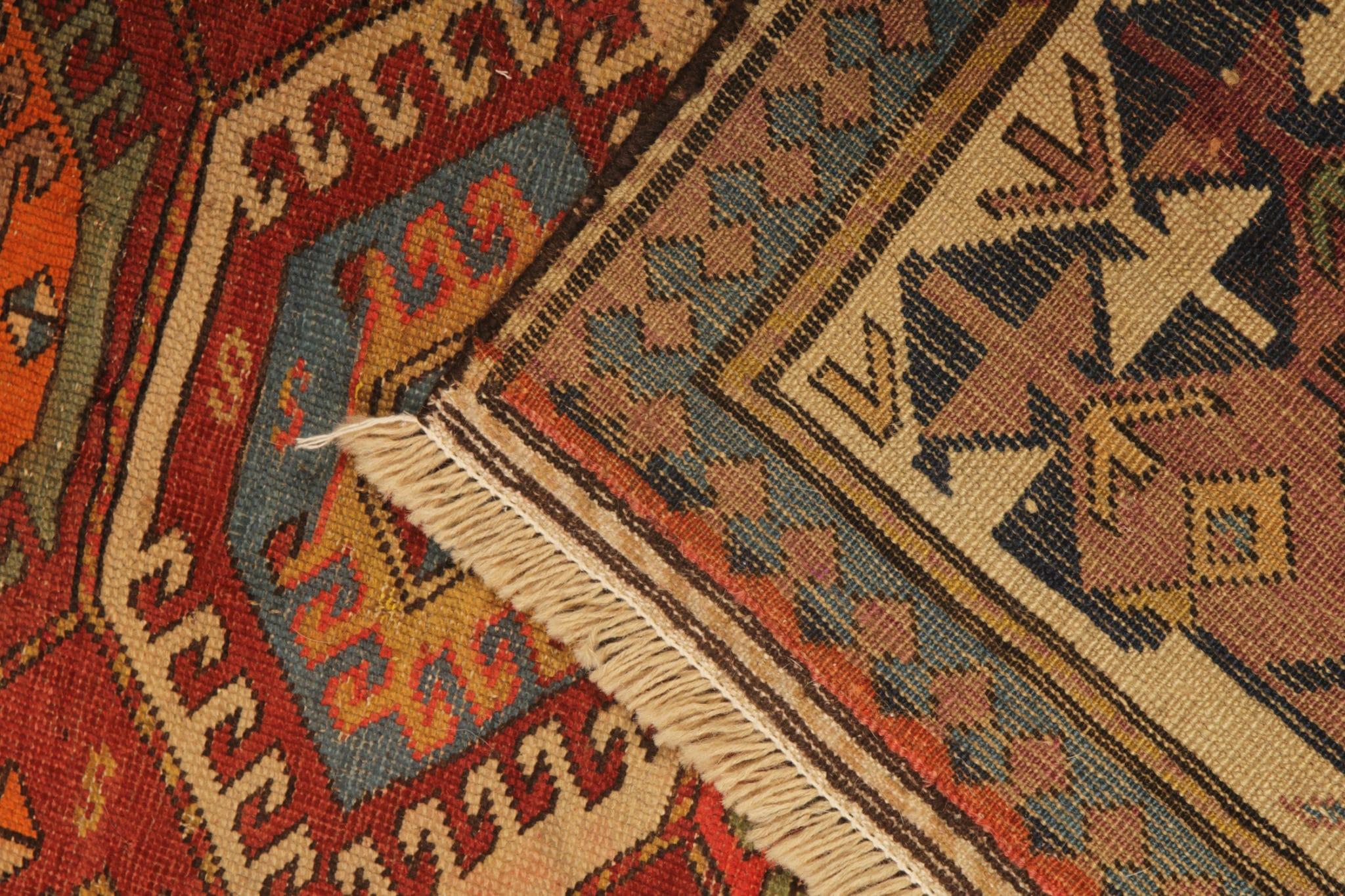 Caucasian Rare Antique Rugs Handmade Carpet Geometric Red Rugs Rich Traditional Kazak Rug For Sale
