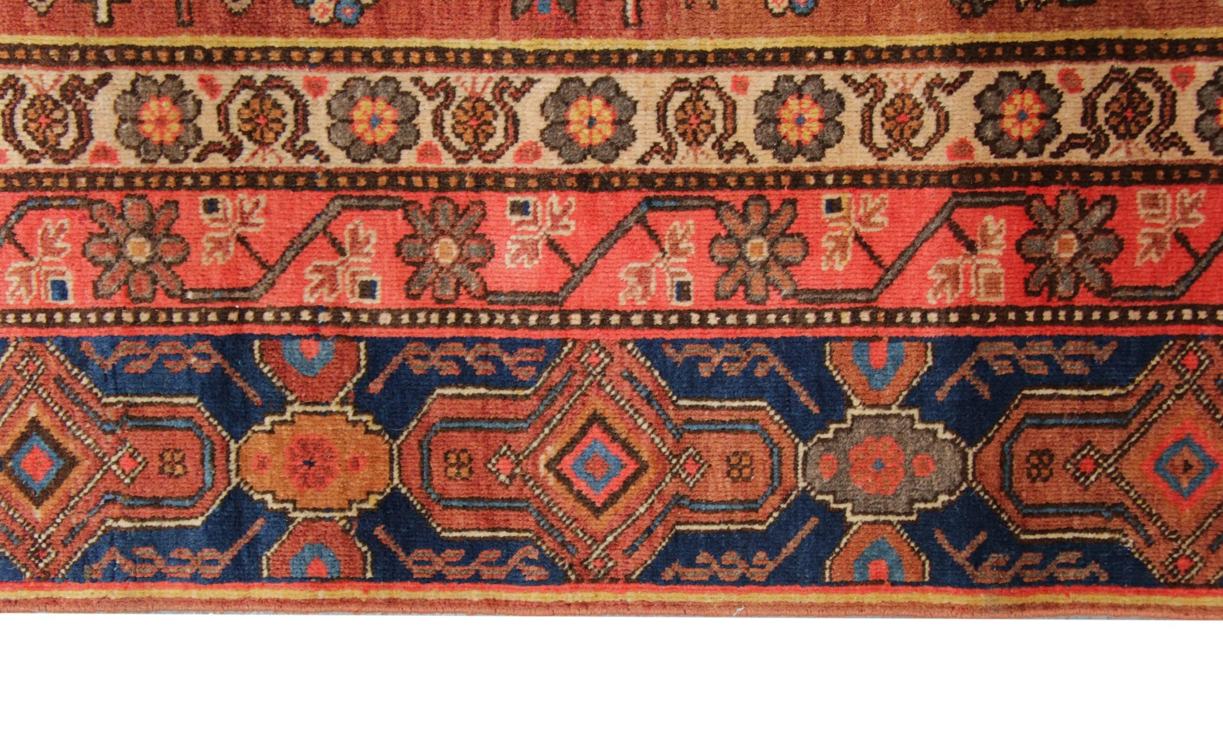 Rustic Rare Antique Rugs, Oriental Rugs Traditional Red Handmade Carpet from Khotan