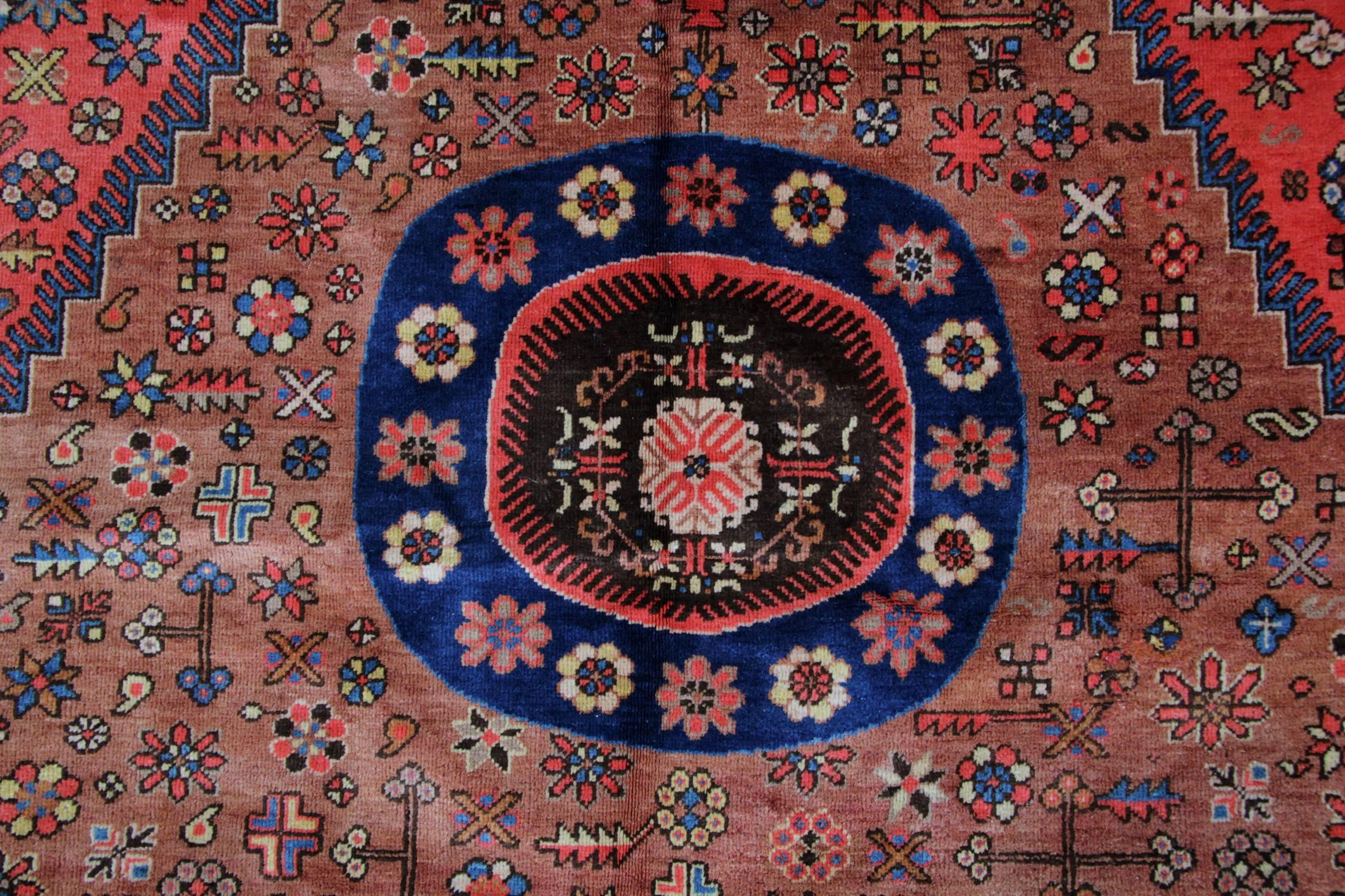 Woven Rare Antique Rugs, Oriental Rugs Traditional Red Handmade Carpet from Khotan