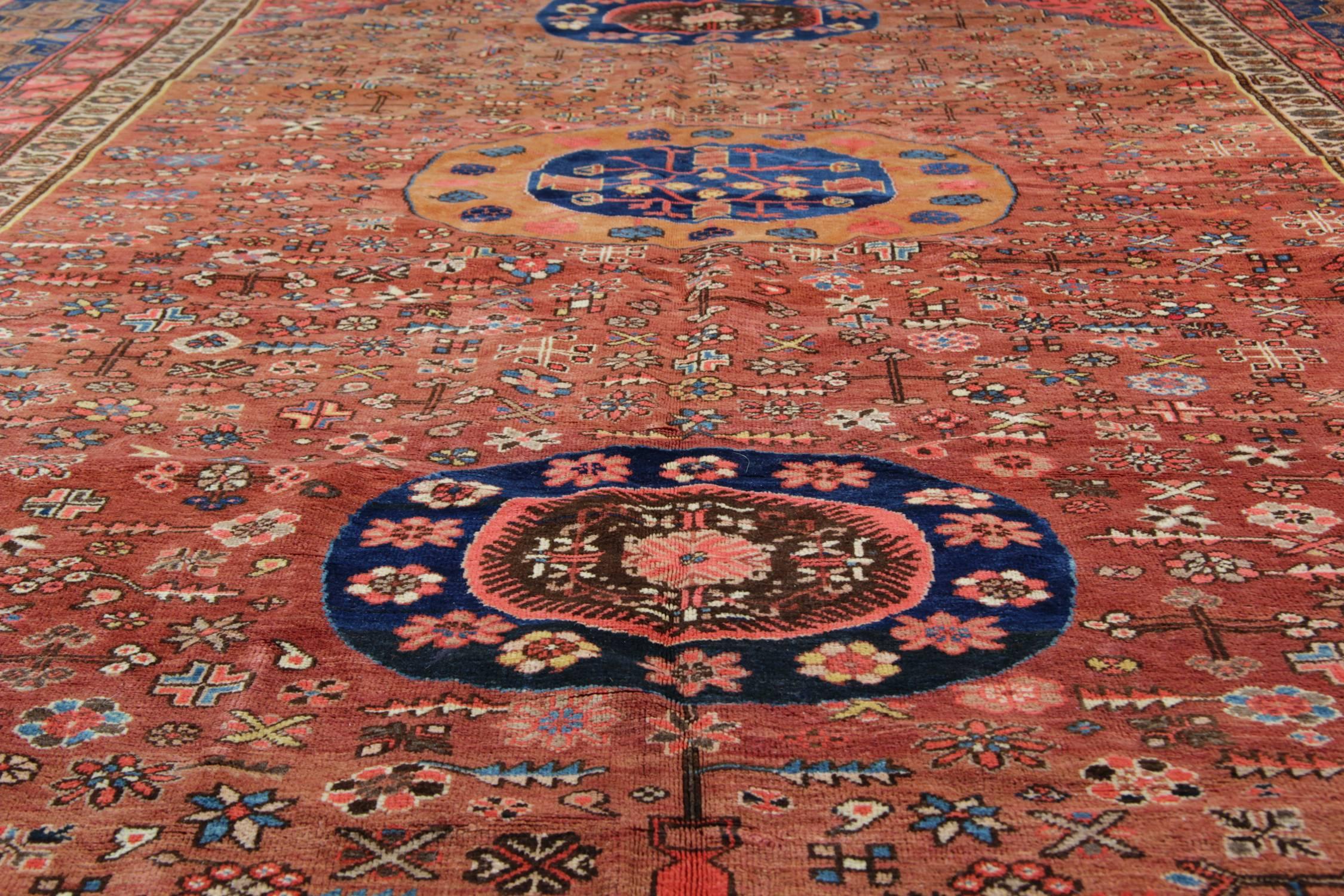 Early 20th Century Rare Antique Rugs, Oriental Rugs Traditional Red Handmade Carpet from Khotan