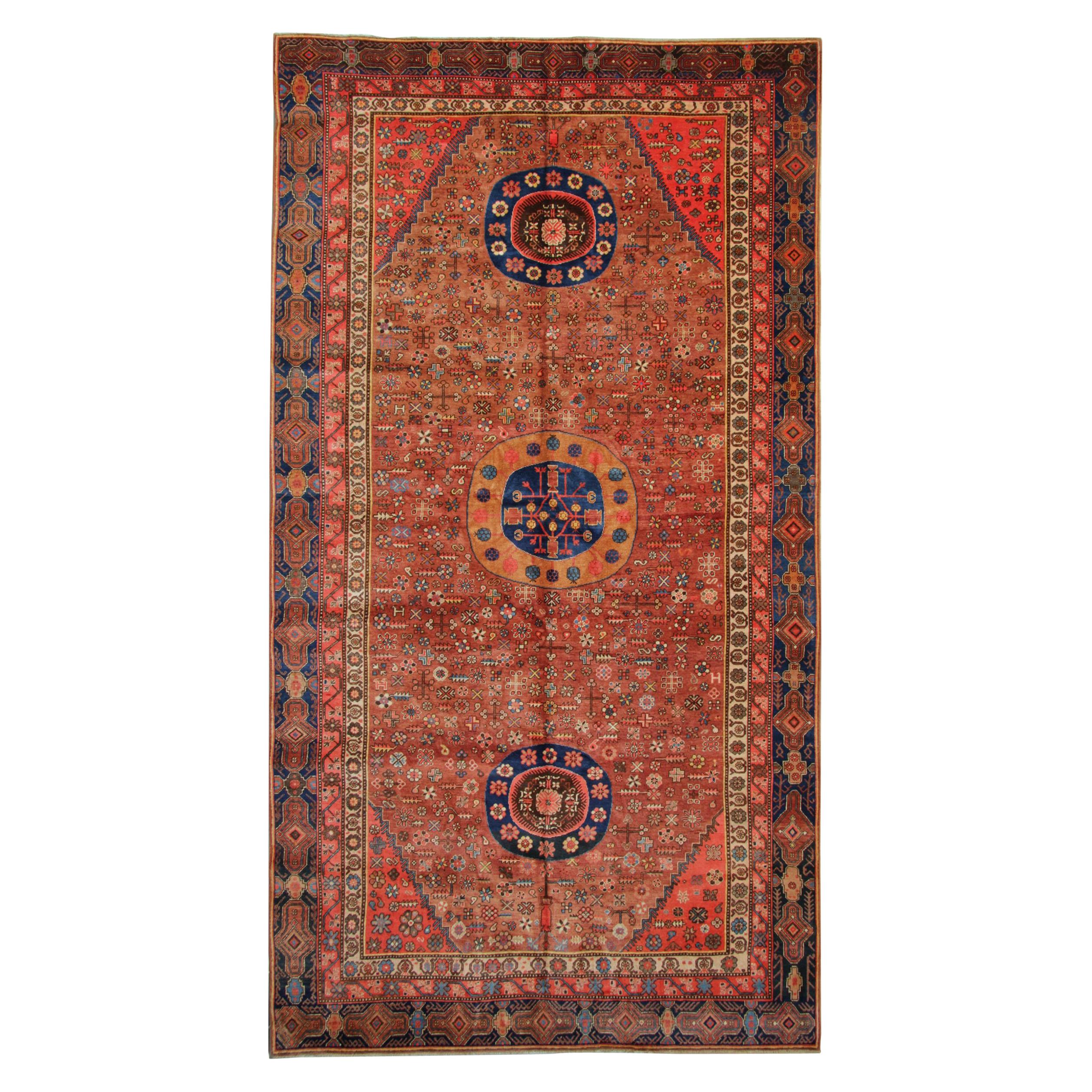 Rare Antique Rugs, Oriental Rugs Traditional Red Handmade Carpet from Khotan