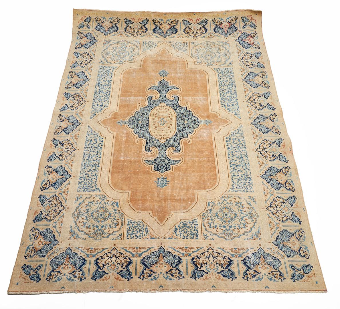 Persian Rare Antique Rugs Tabriz Traditional Blue Beige Rust Ground Rug Medallion Carpet For Sale