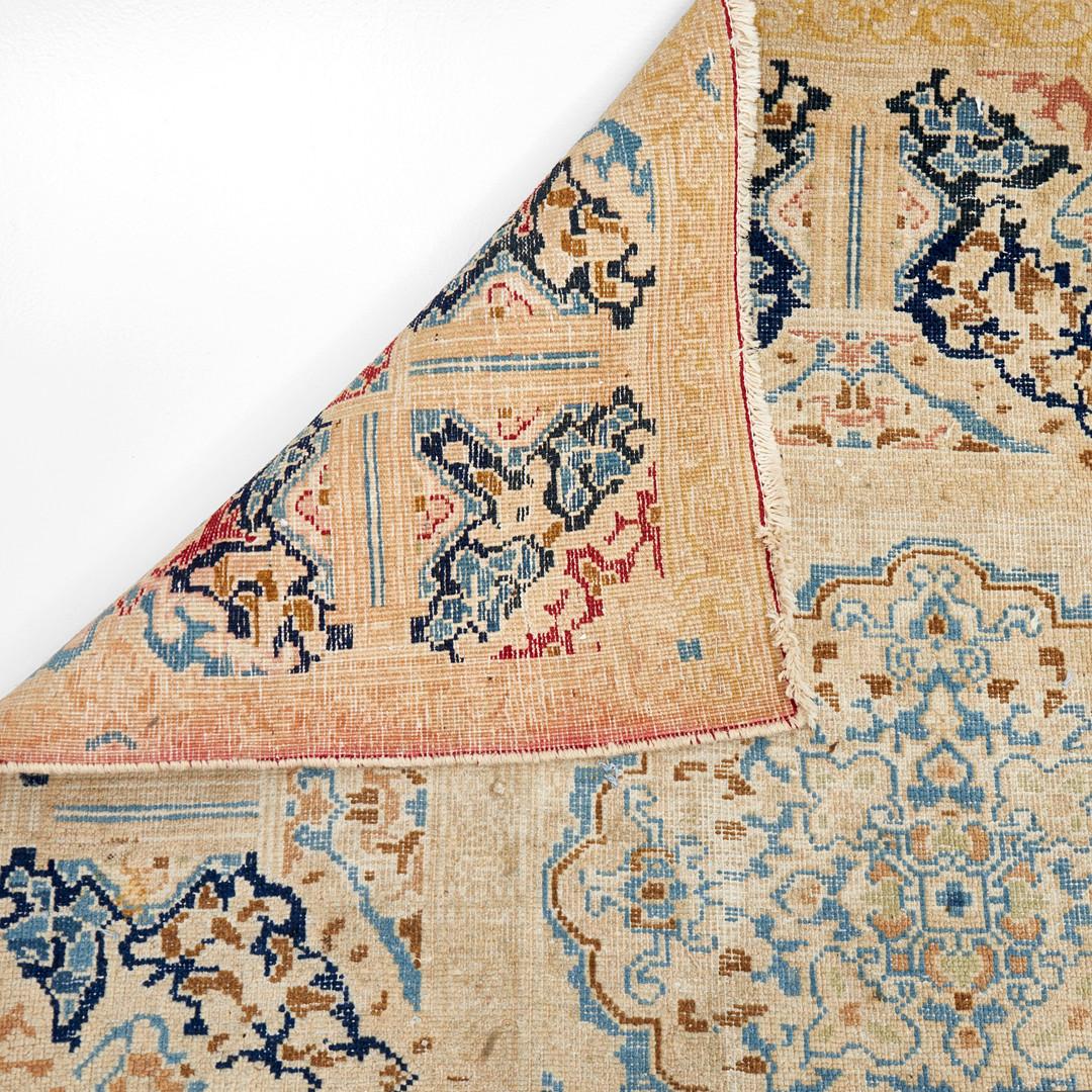 Vegetable Dyed Rare Antique Rugs Tabriz Traditional Blue Beige Rust Ground Rug Medallion Carpet For Sale