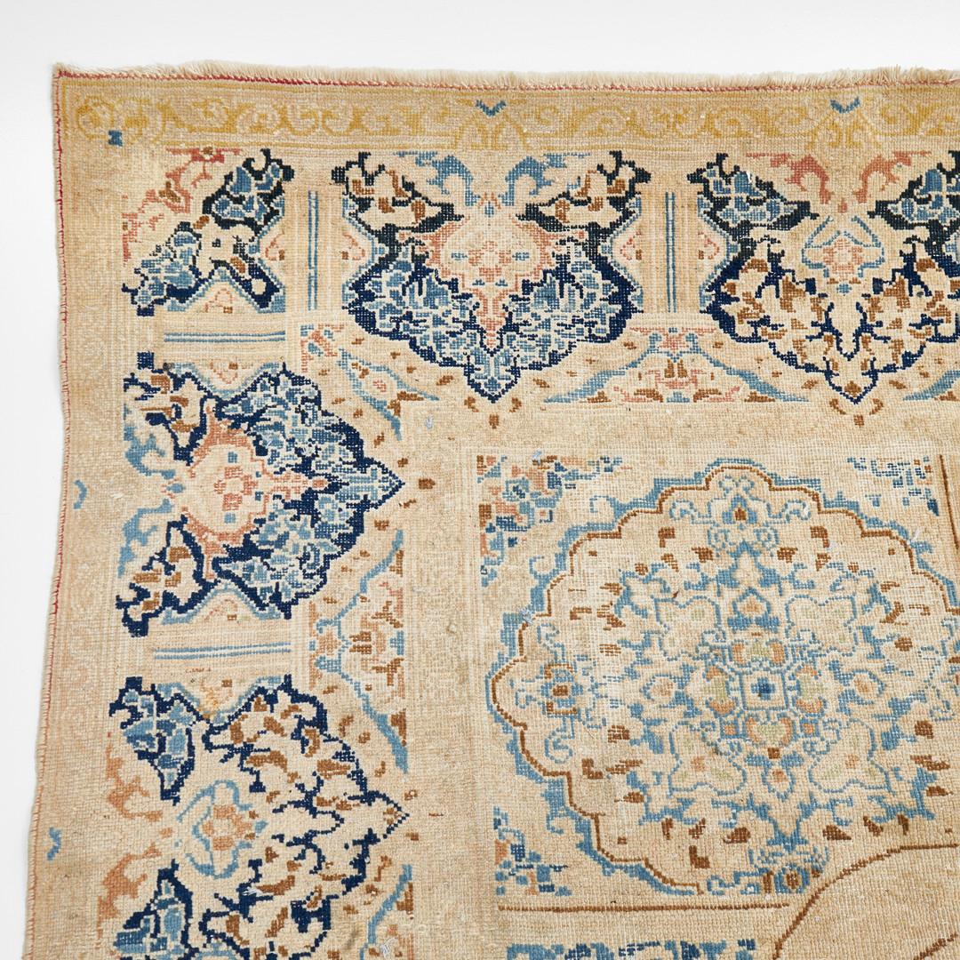 Rare Antique Rugs Tabriz Traditional Blue Beige Rust Ground Rug Medallion Carpet In Excellent Condition For Sale In Wembley, GB
