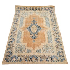 Seltener antiker Täbris-Teppich mit Medaillon-Teppich in Traditional Blau, Beige und Rostgrund, Medaillon