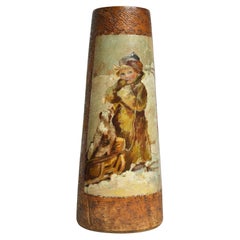 Seltene antike russische Abramtsevo-Vase, handgeschnitztes Holzgemälde von Boehm, Abramtsevo 
