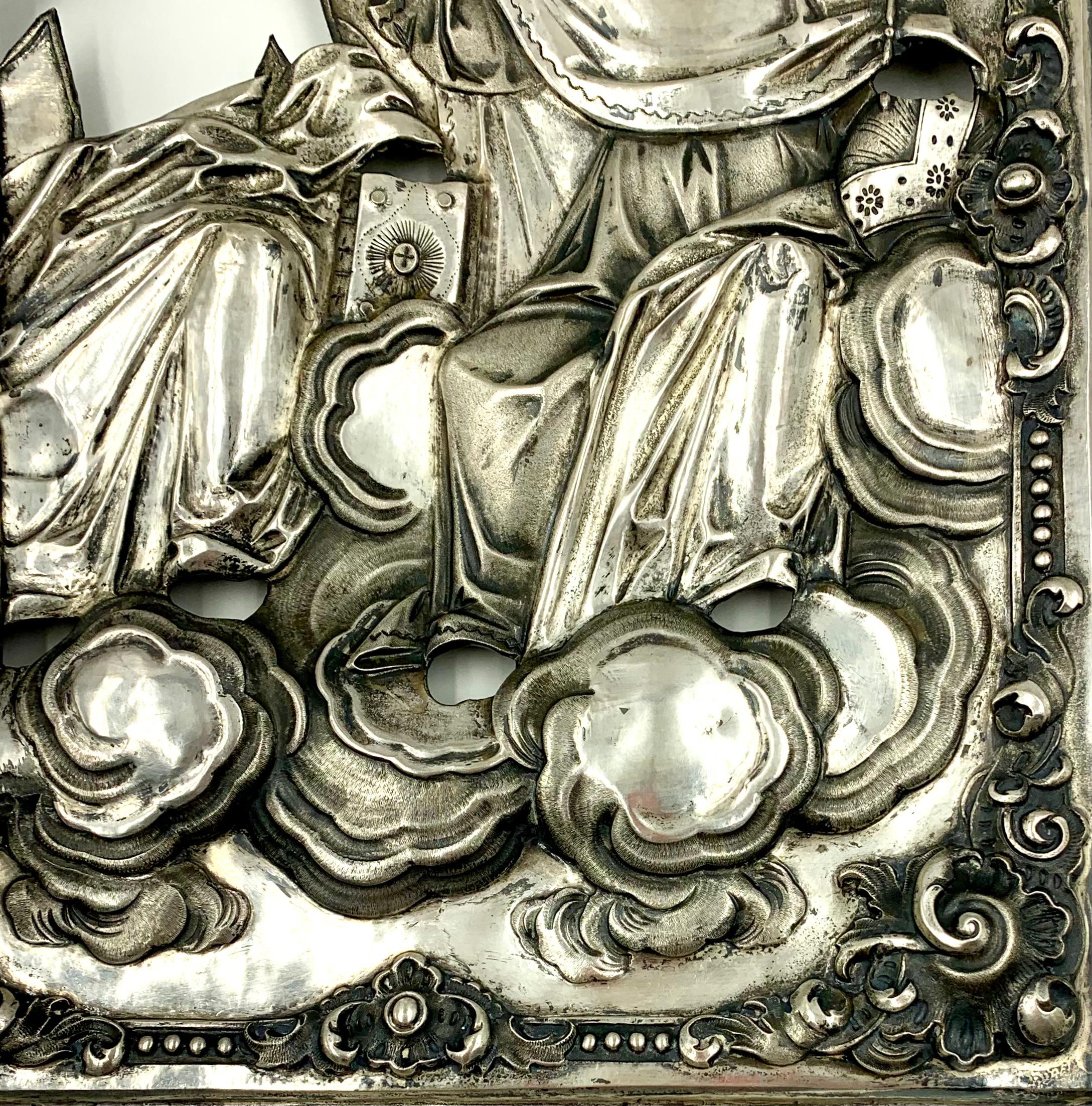 Rare Antique Russian Moscow School Silver Enamel Icon of the Holy Trinity, 1853 For Sale 8