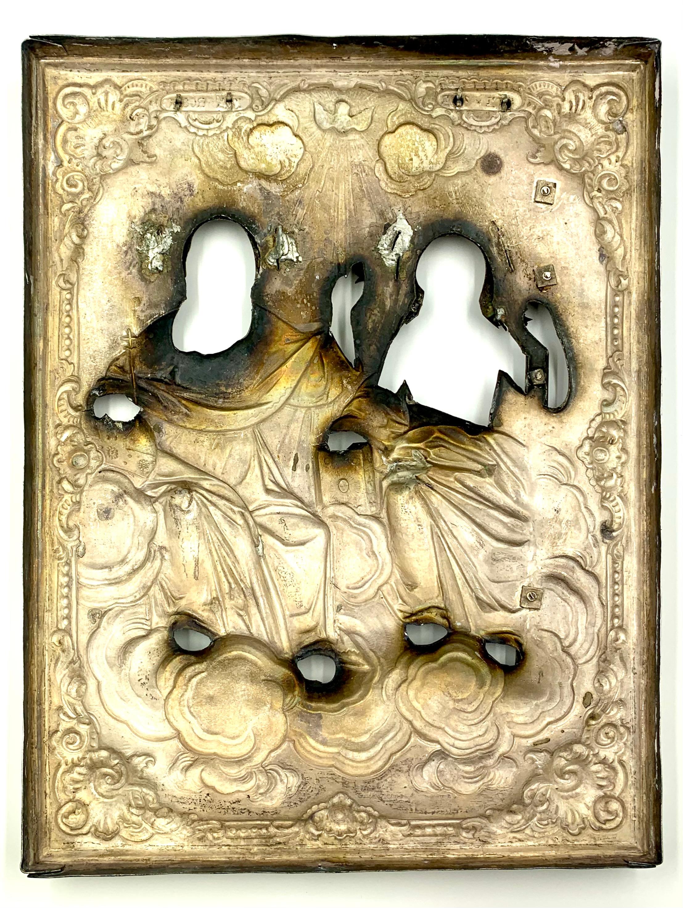 Rare Antique Russian Moscow School Silver Enamel Icon of the Holy Trinity, 1853 For Sale 11