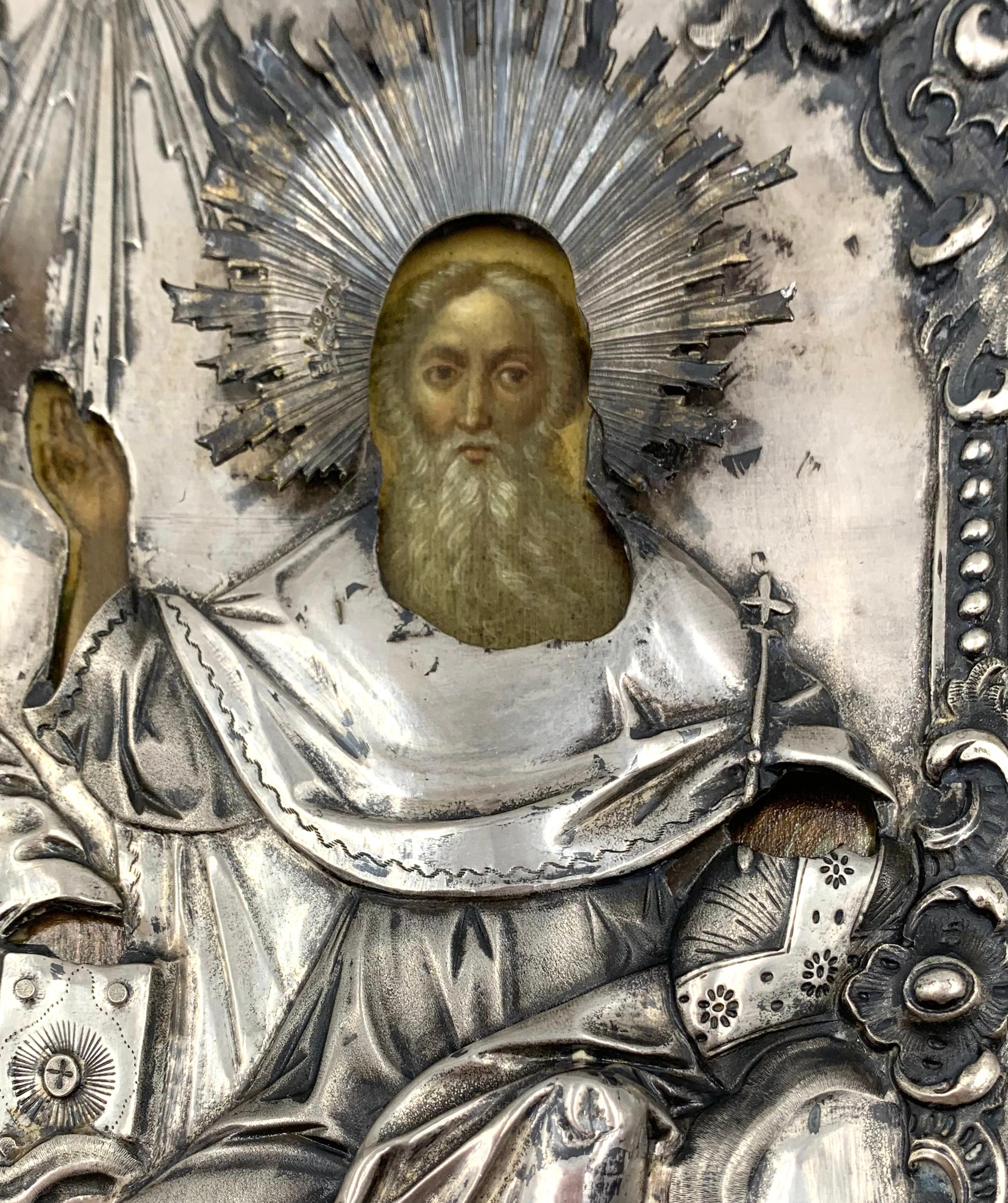 Rare Antique Russian Moscow School Silver Enamel Icon of the Holy Trinity, 1853 For Sale 13