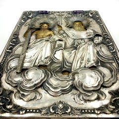 Rare Antique Russian Moscow School Silver Enamel Icon of the Holy Trinity, 1853