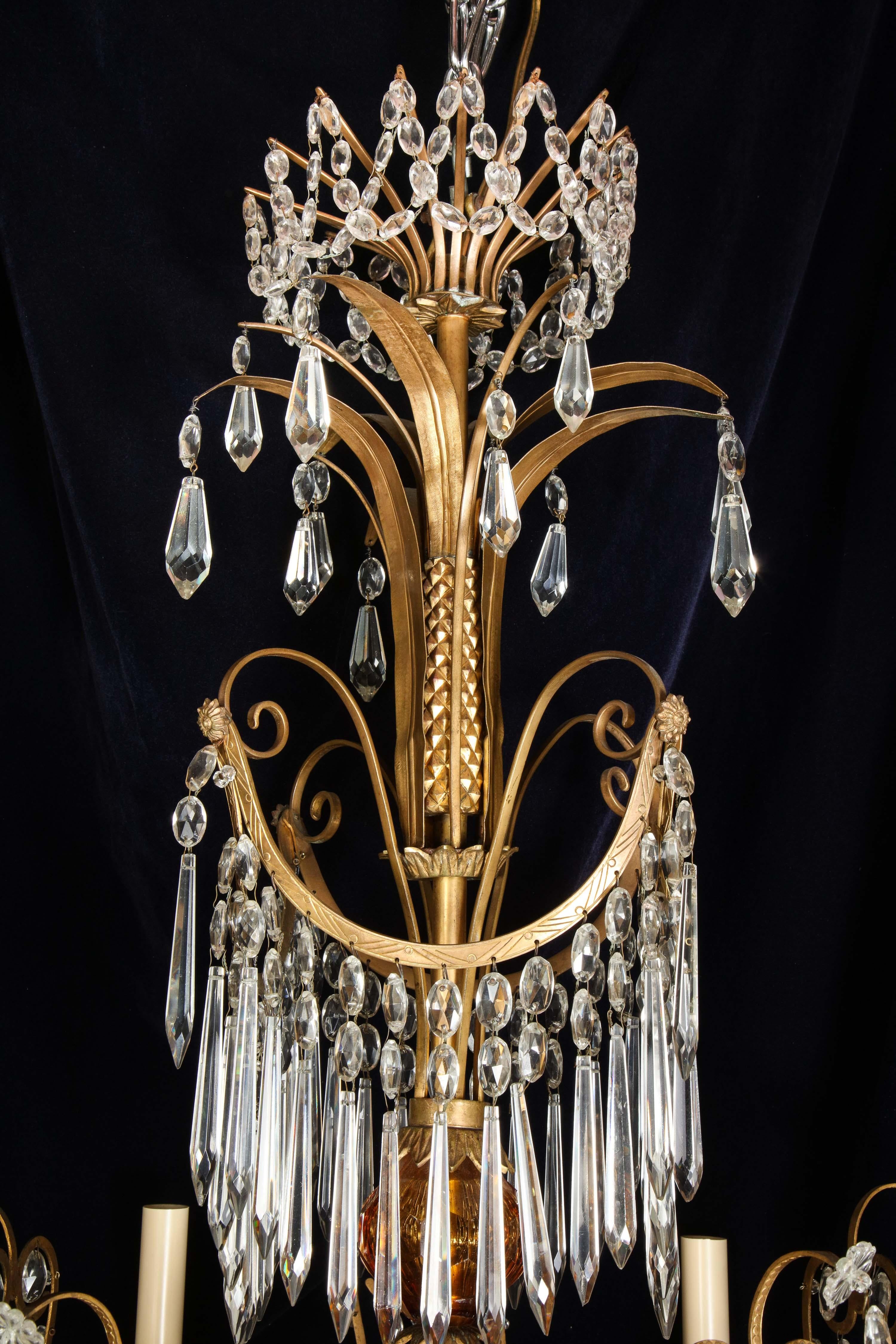 Rare lustre russe ancien de style néoclassique en bronze doré et verre ambré en vente 3