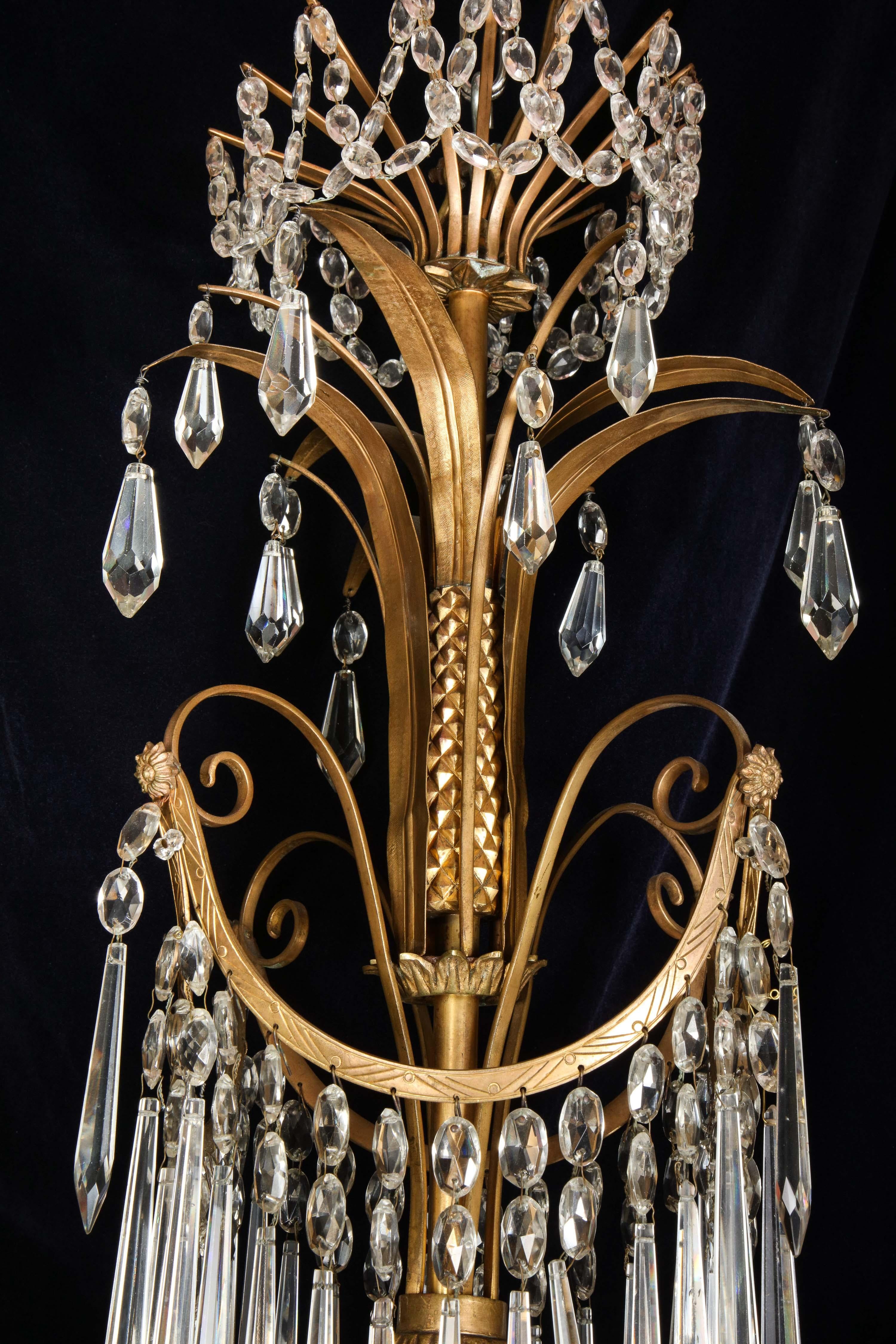 Rare lustre russe ancien de style néoclassique en bronze doré et verre ambré en vente 8