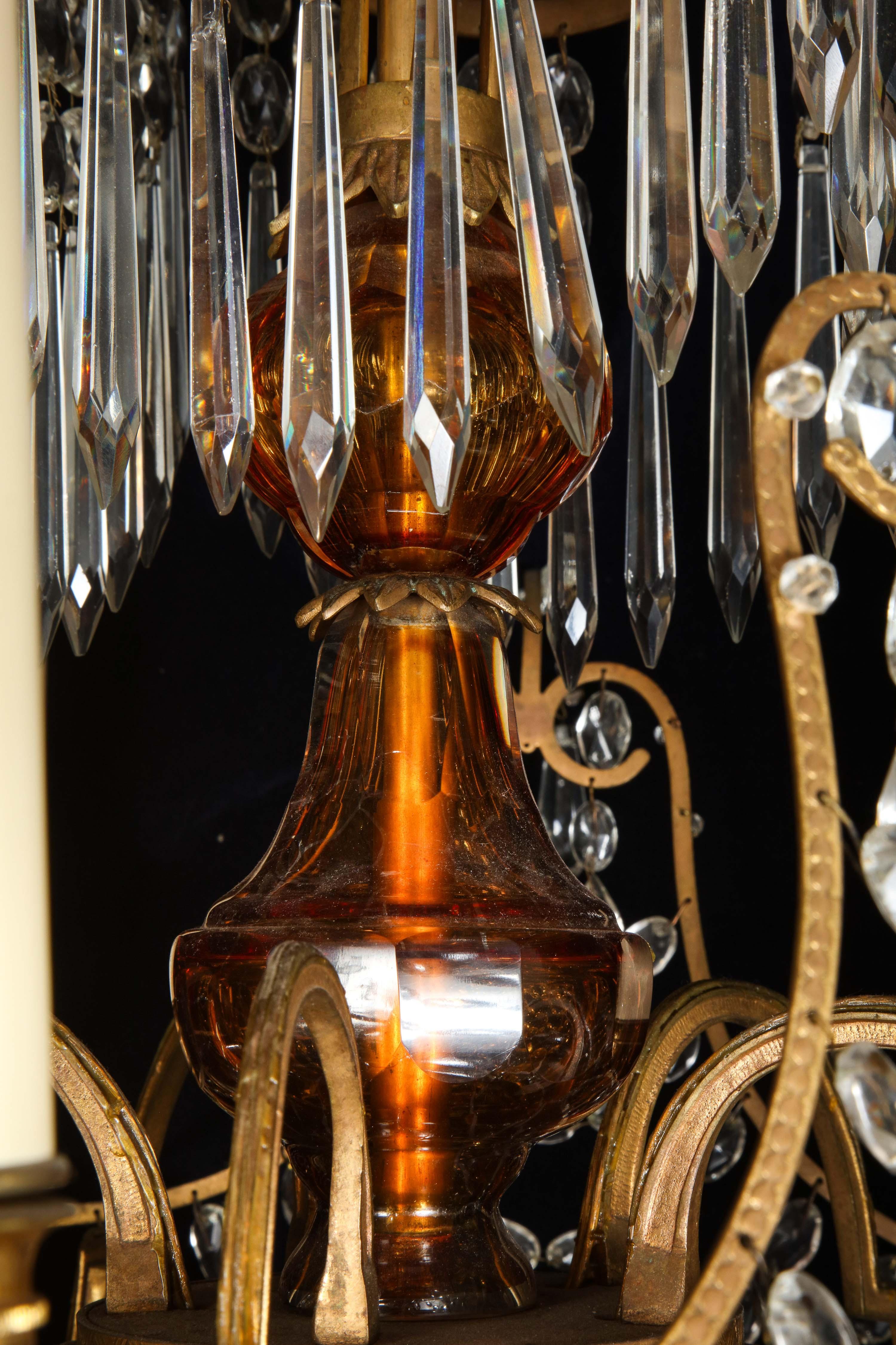 Rare lustre russe ancien de style néoclassique en bronze doré et verre ambré en vente 9