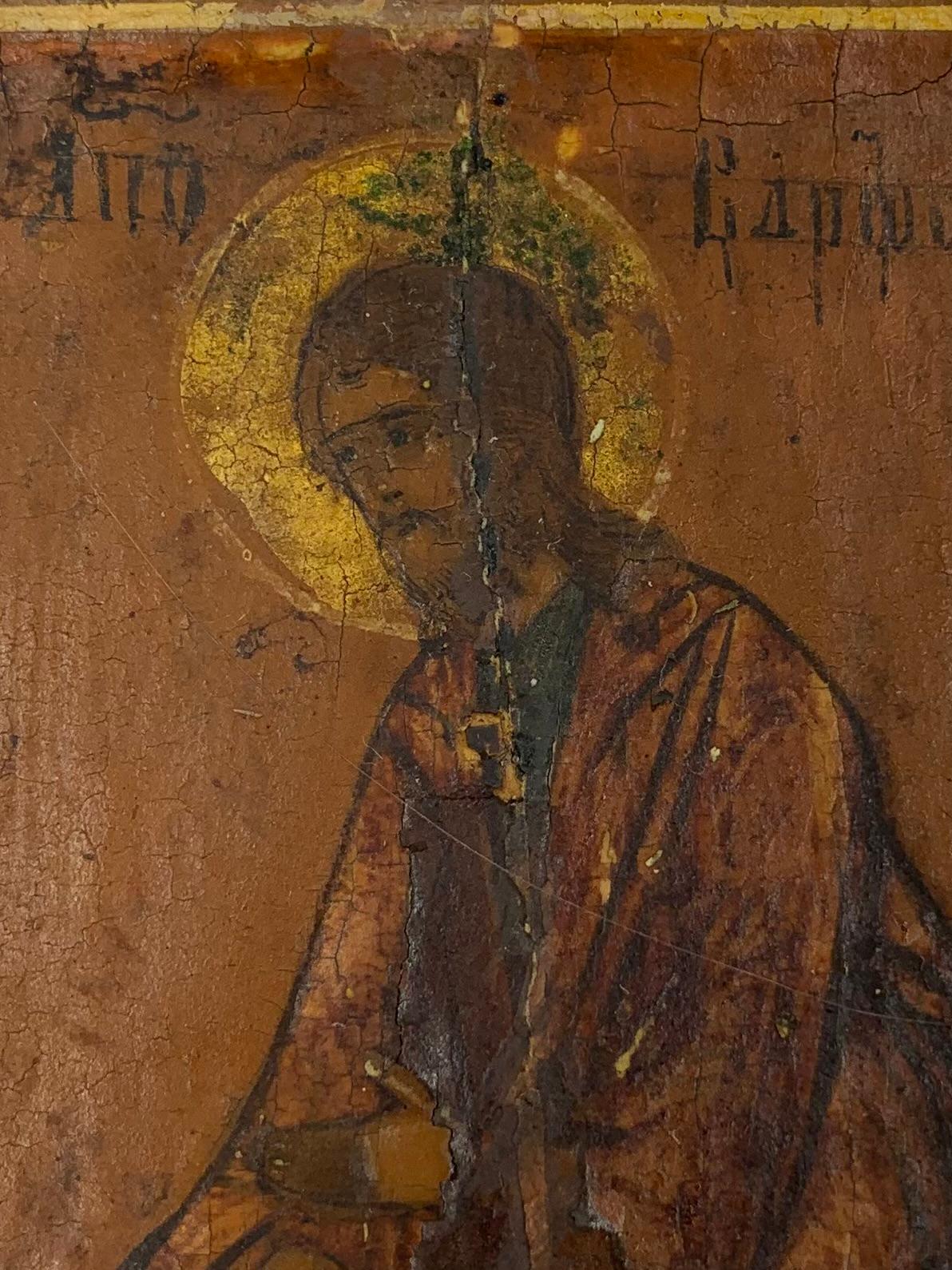 Rare antique Russian travel icon depicting Seraphim of Sarov, a Russian Saint and Miracleworker
19th Century
Seraphim of Sarov (1754(9)-1833) is considered the most important of the 18th century Russian elders (startsy). 