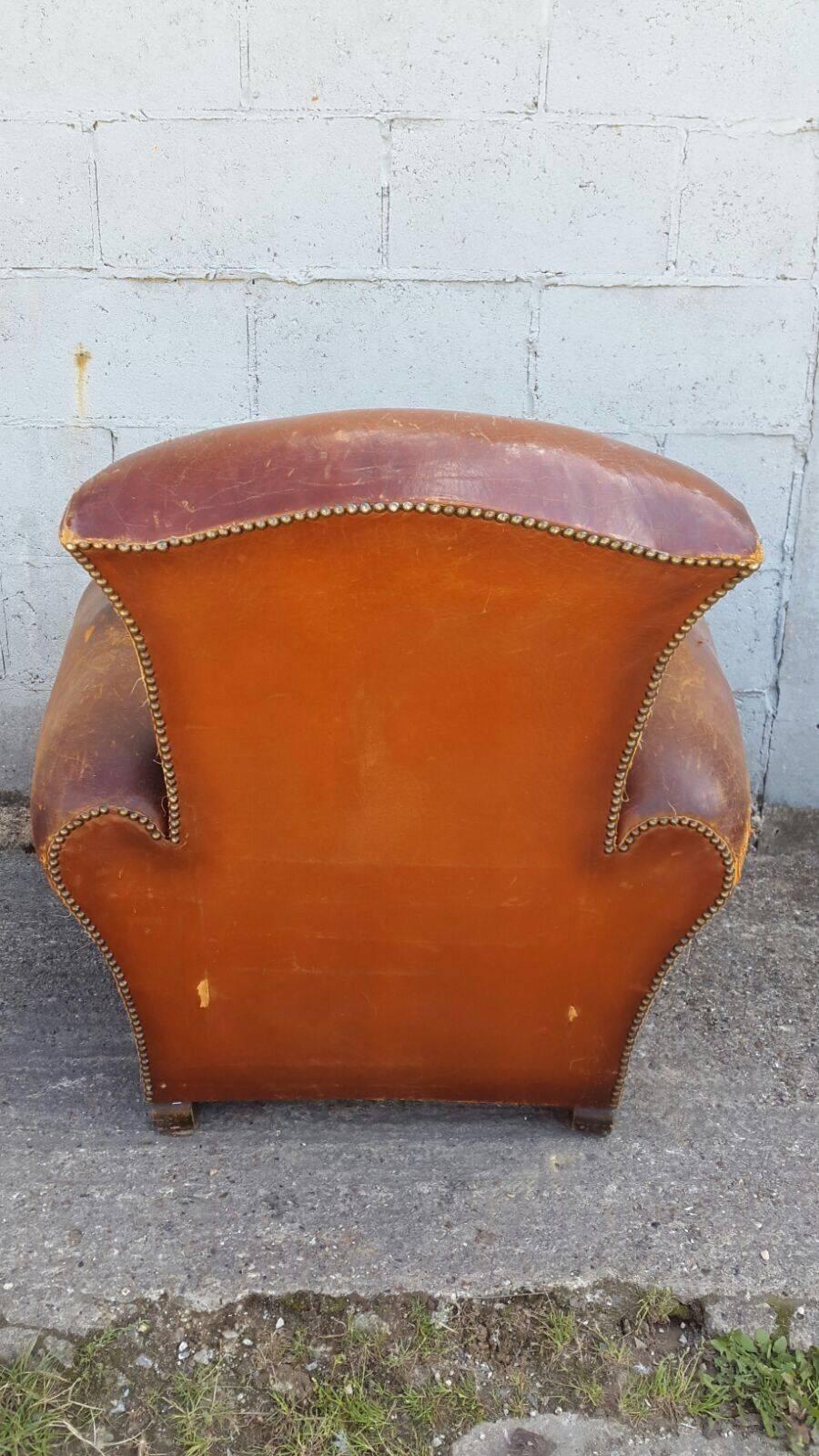 Rare Antique Rustic Vintage French Leather Club Chair, Industrial In Good Condition For Sale In Lingfield, West Sussex