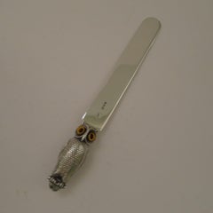 Rare Antique Sampson Mordan Silver Owl Paper Knife