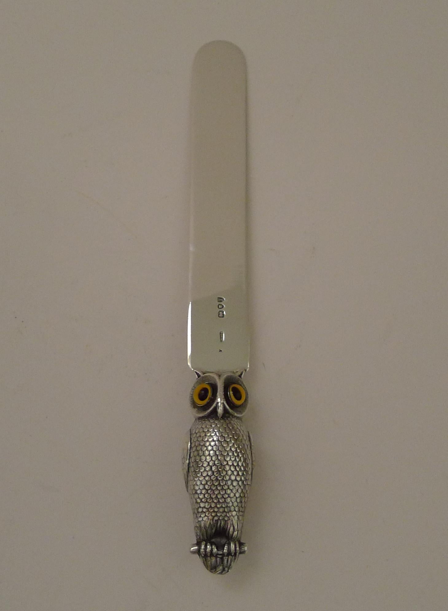 Late Victorian Rare Antique Sampson Mordan Silver Owl Paper Knife
