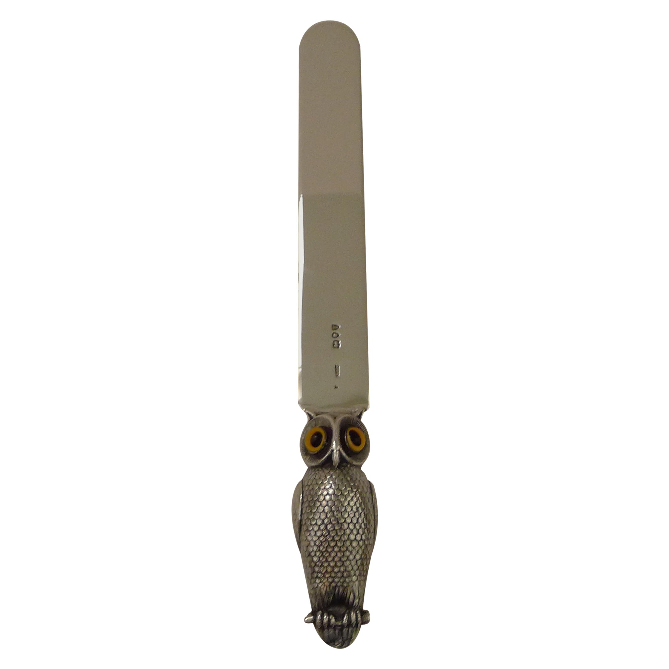Rare Antique Sampson Mordan Silver Owl Paper Knife