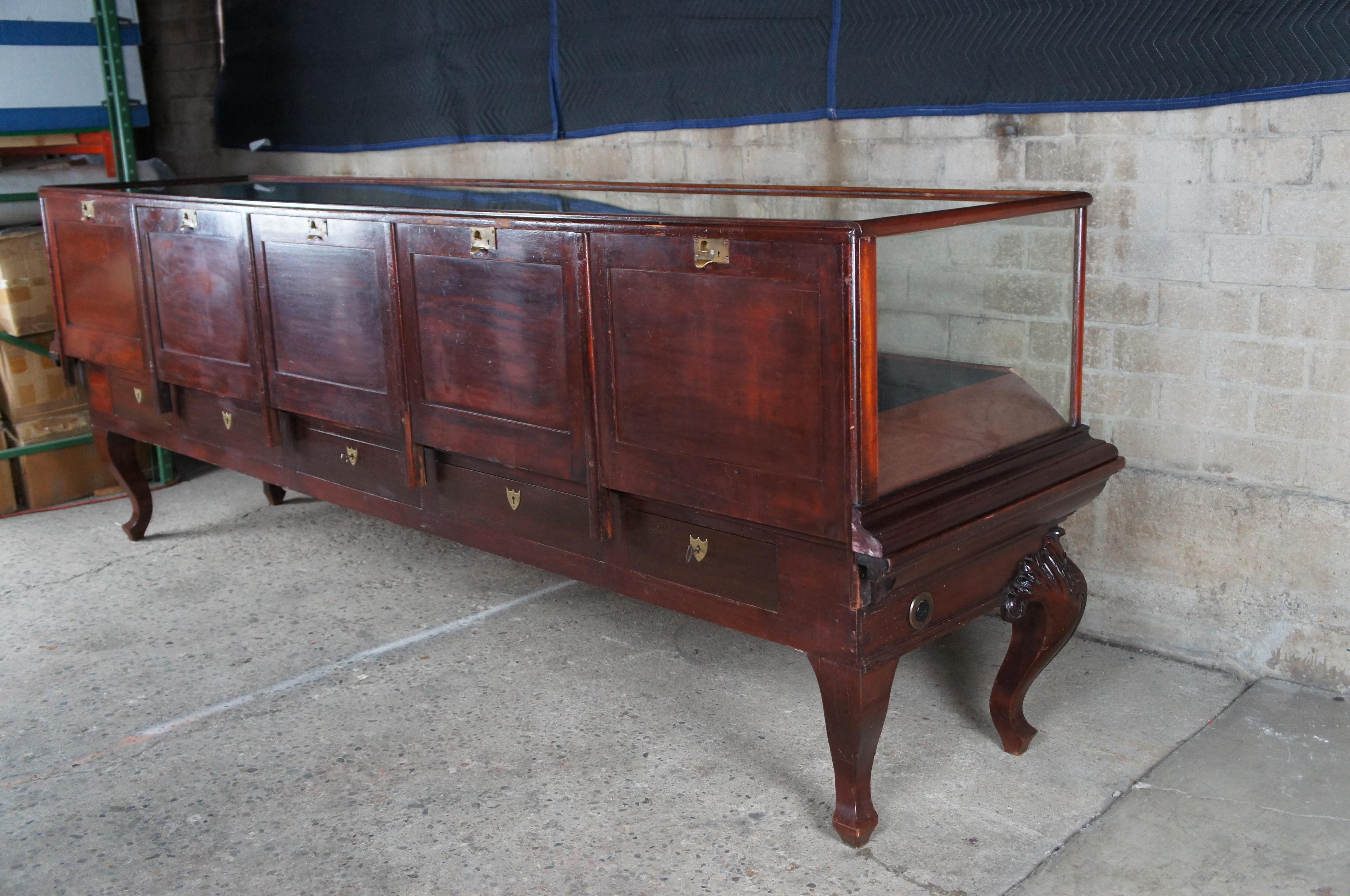 Carved Rare Antique Schmitt Co Mahogany Mercantile Jewelry Display Curio Showcase For Sale