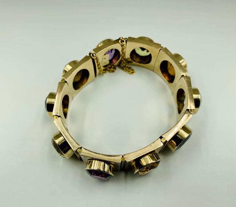 Rare Antique Scottish 14K Gold and Multicolored Gemstone Bracelet, 19th Century In Good Condition For Sale In New York, NY