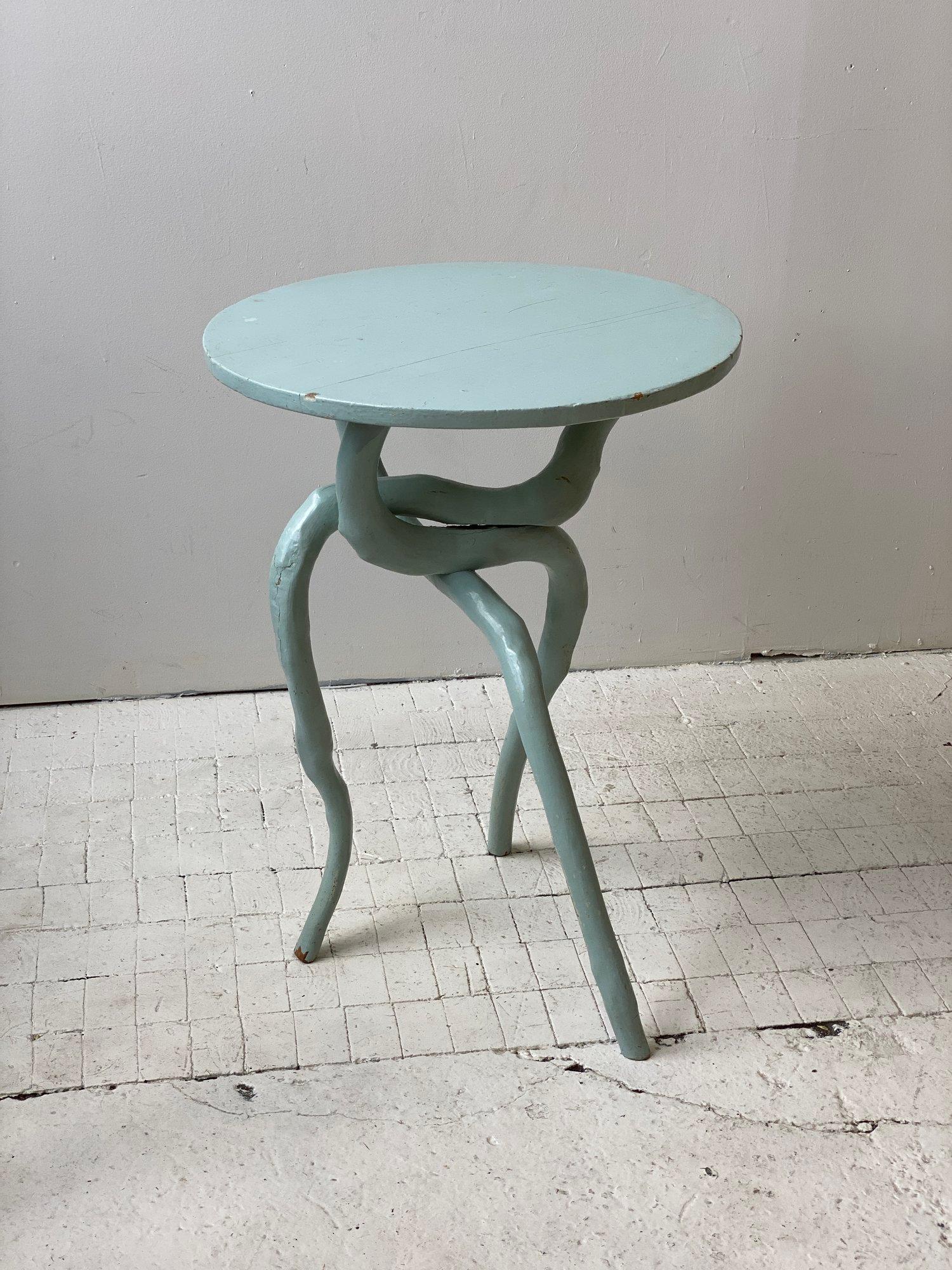 Rare Antique Sculptural Folk Art Powder Blue Painted Twig Table, Circa Late 19th In Good Condition For Sale In Long Island City, NY