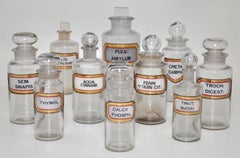 Rare Antique Set of 10 Pharmacy Bottles Apothecary Glass with Gold Leaf