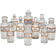 Rare Antique Set of 10 Pharmacy Bottles Apothecary Glass with Gold Leaf