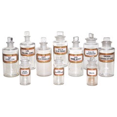 Raro Juego Antiguo de 10 Botellas de Farmacia de Vidrio de Boticario con Pan de Oro