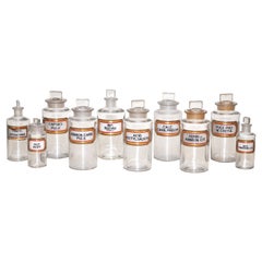Rare Antique Set of 10 Pharmacy Bottles Apothecary Glass with Gold Leaf