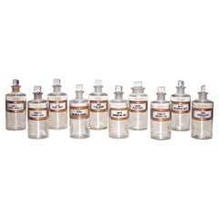 Rare Antique Set of 10 Pharmacy Bottles Apothecary Glass with Gold Leaf