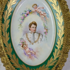 Rare Antique Sevres Porcelain & Bronze Oval Wall Plaque of Napoleon C1804