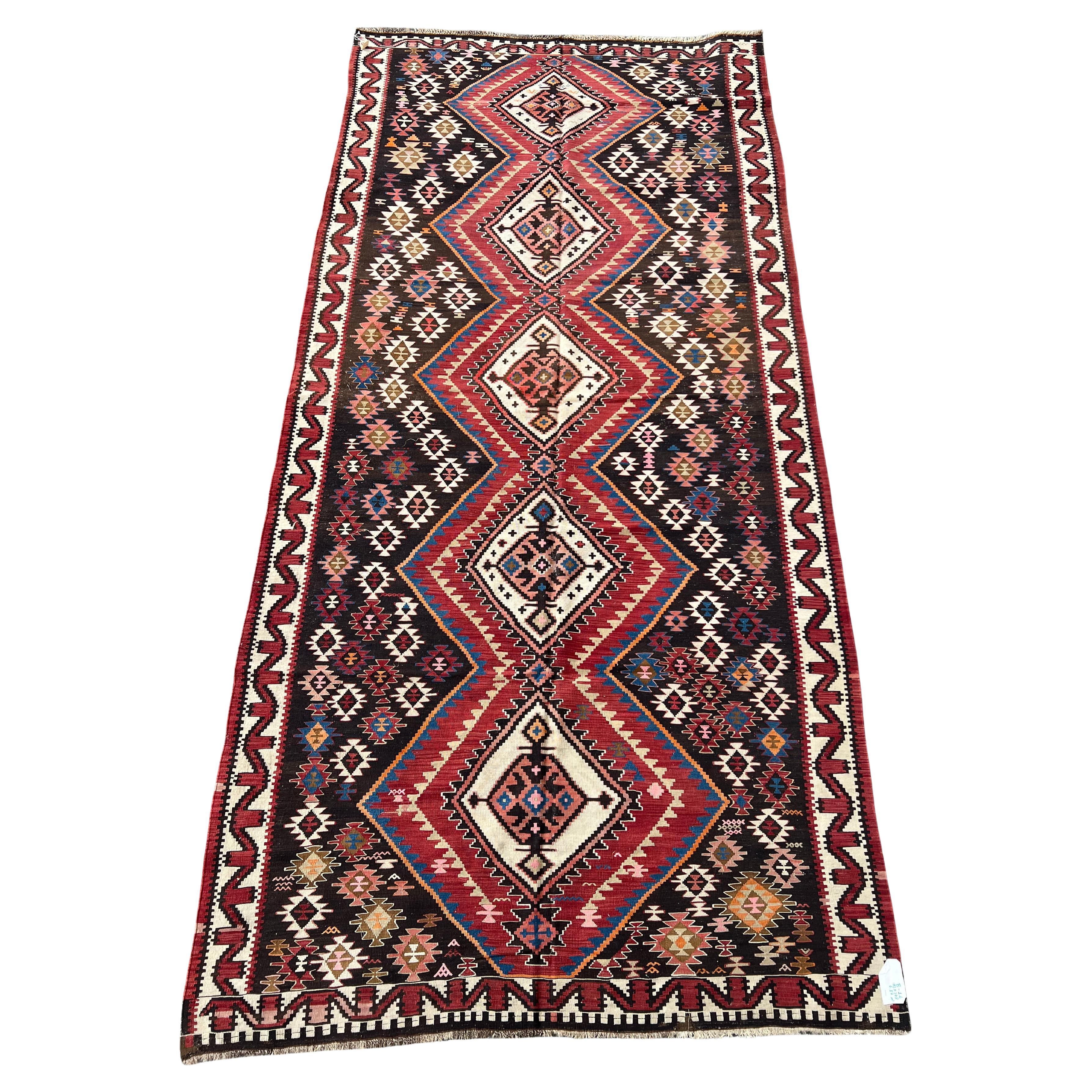 Rare et ancien tapis Kilim Shahsevan Azeri, vers Fin du 19e siècle - 5'9 x 12'4
