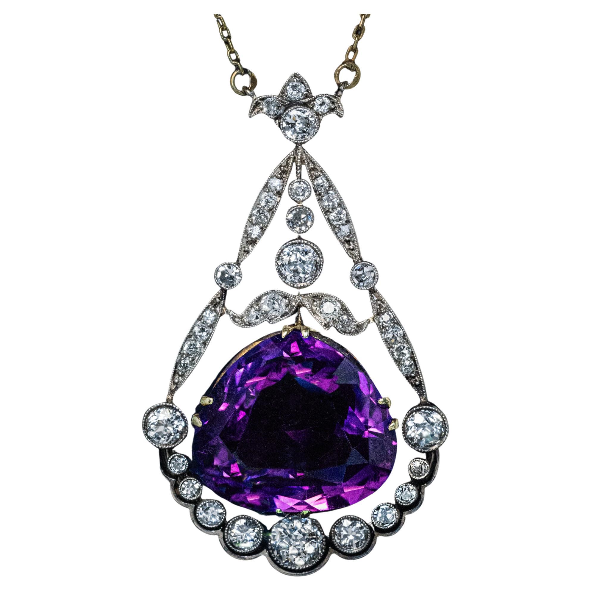 Rare Antique Siberian Amethyst Diamond Necklace